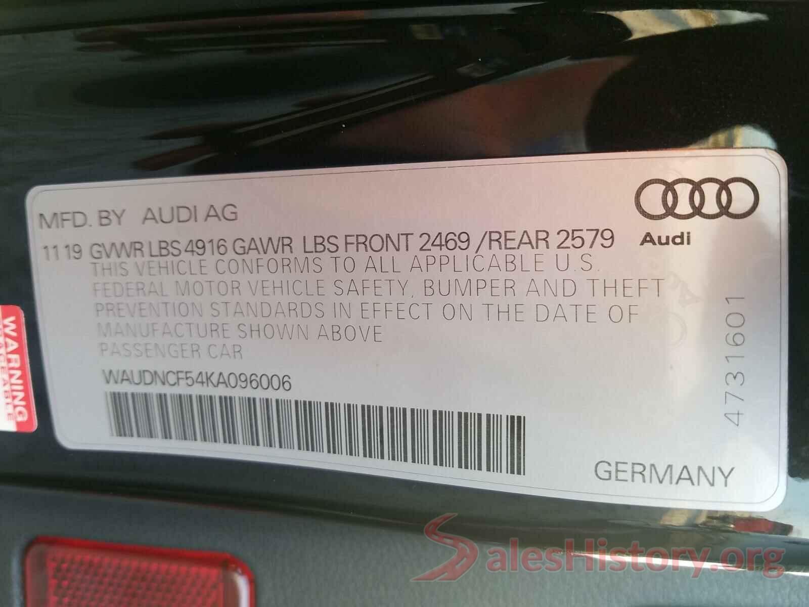 WAUDNCF54KA096006 2019 AUDI A5