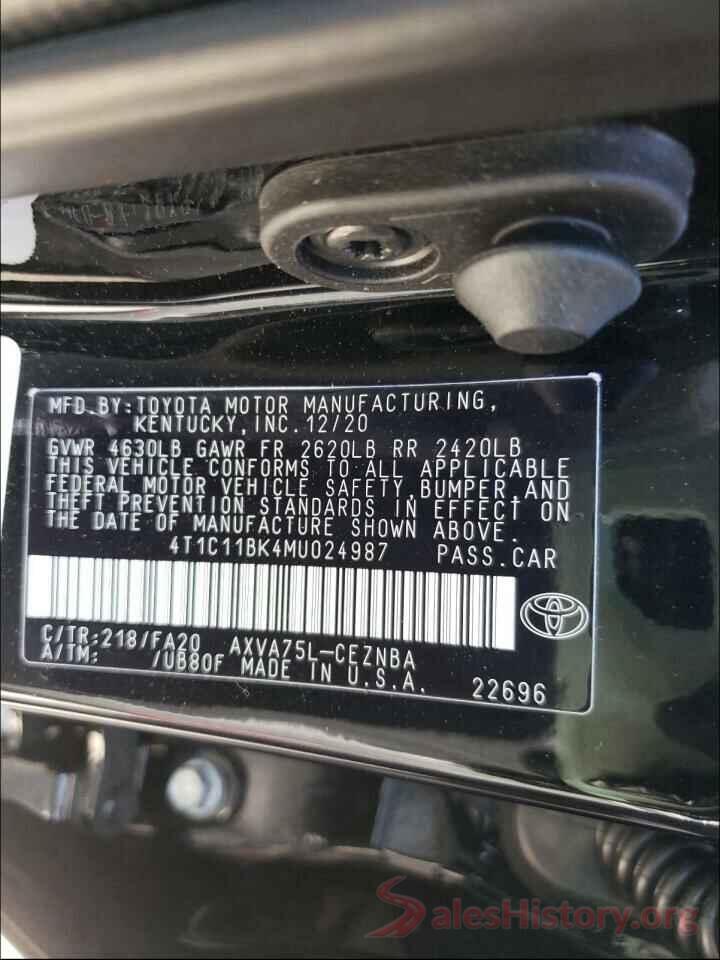 4T1C11BK4MU024987 2021 TOYOTA CAMRY