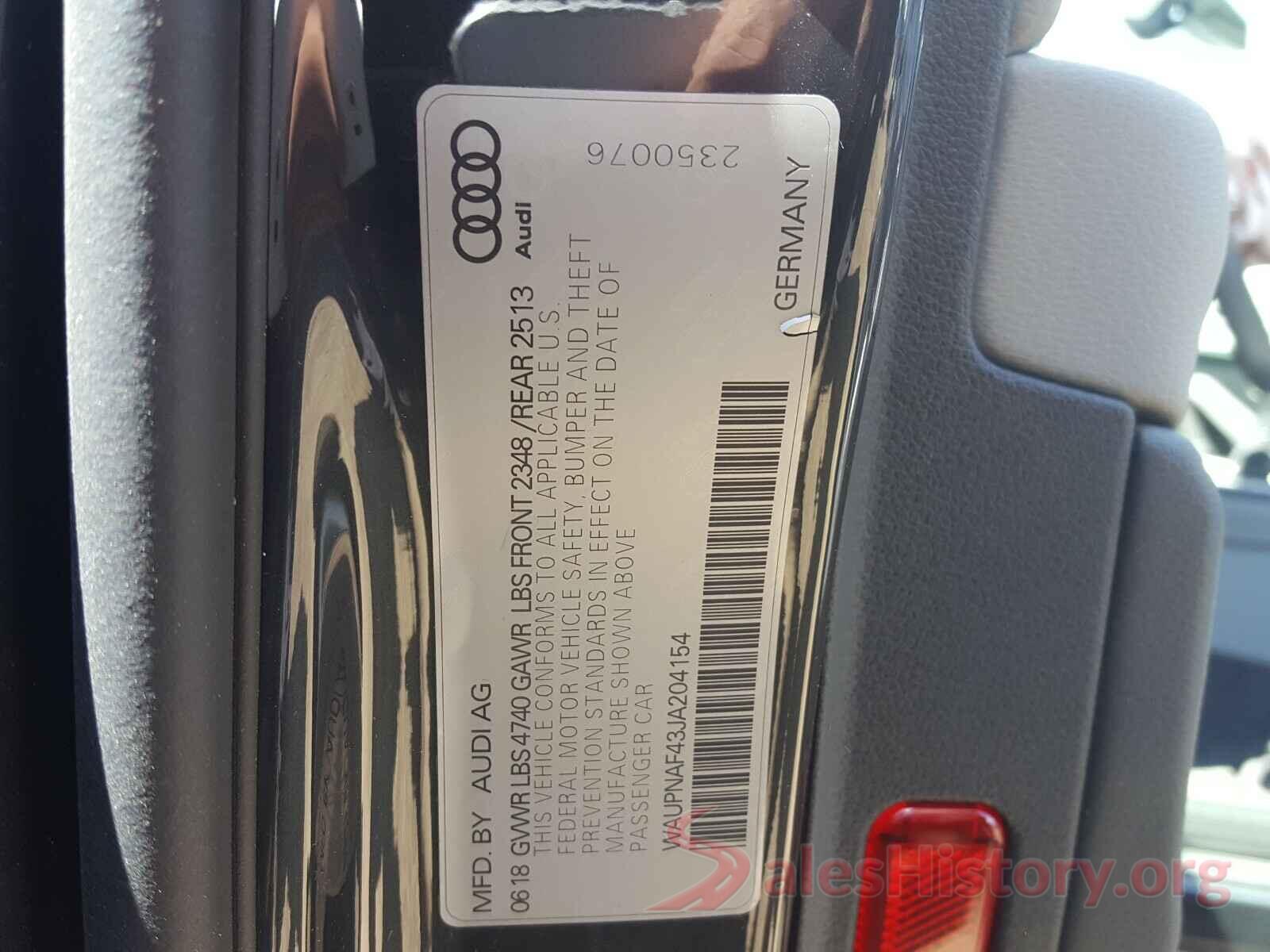 WAUPNAF43JA204154 2018 AUDI A4