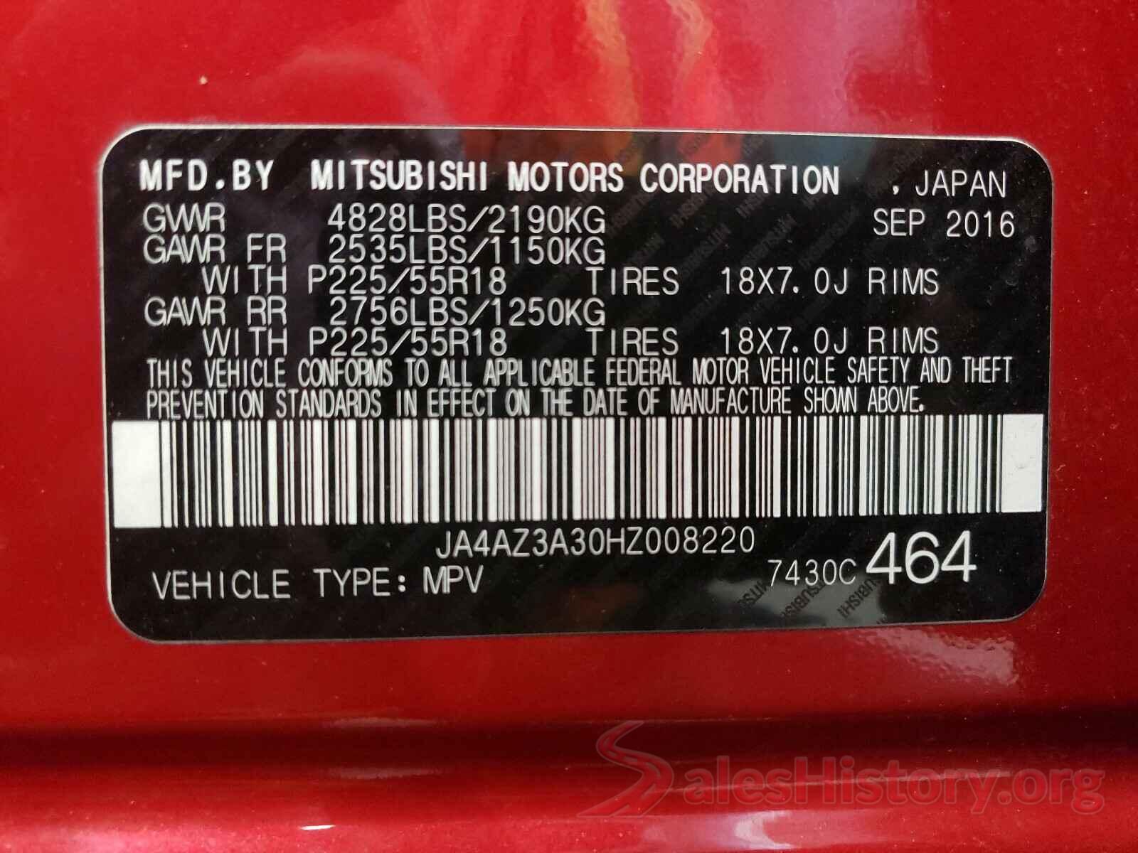 JA4AZ3A30HZ008220 2017 MITSUBISHI OUTLANDER