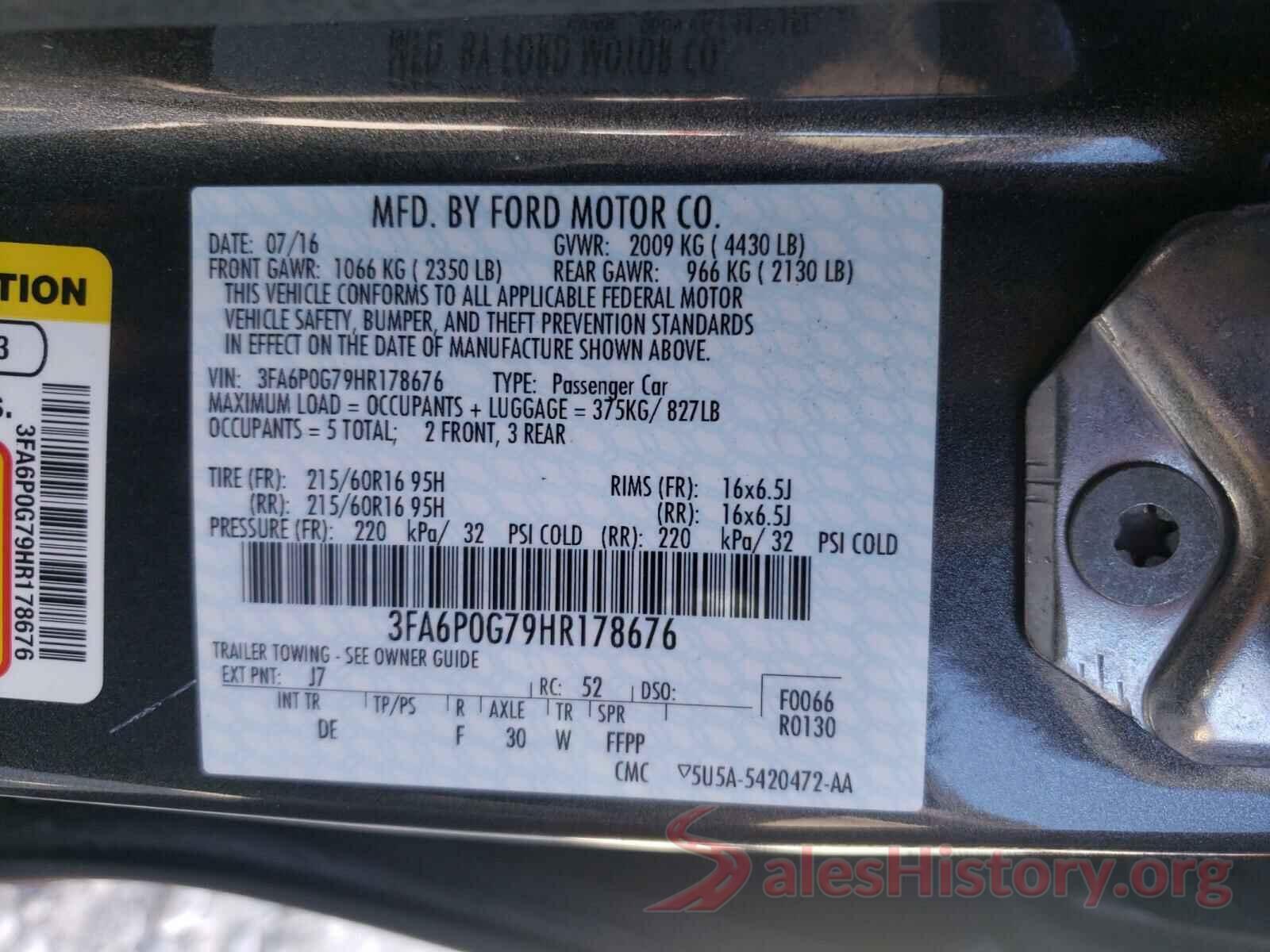 3FA6P0G79HR178676 2017 FORD FUSION