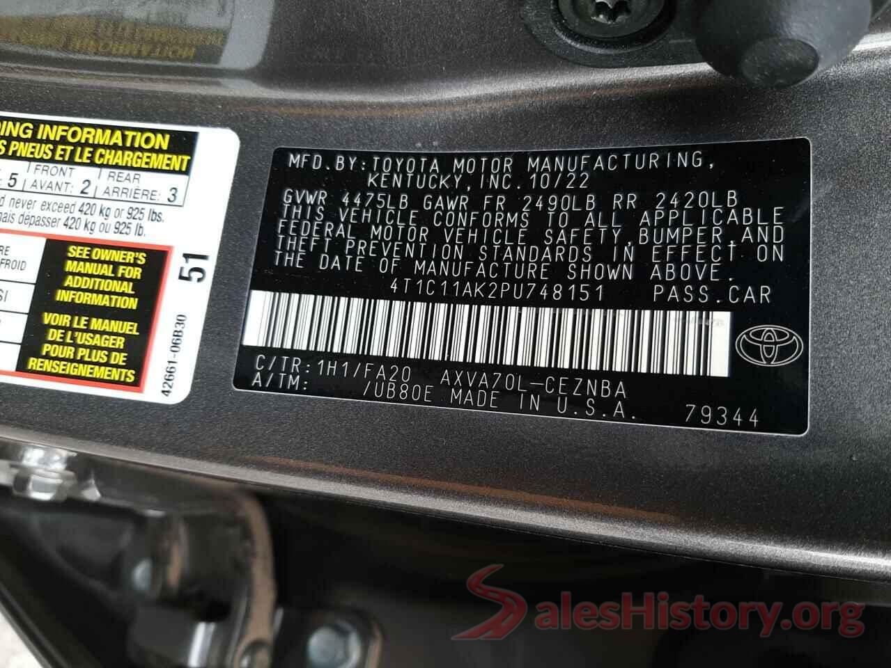 4T1C11AK2PU748151 2023 TOYOTA CAMRY