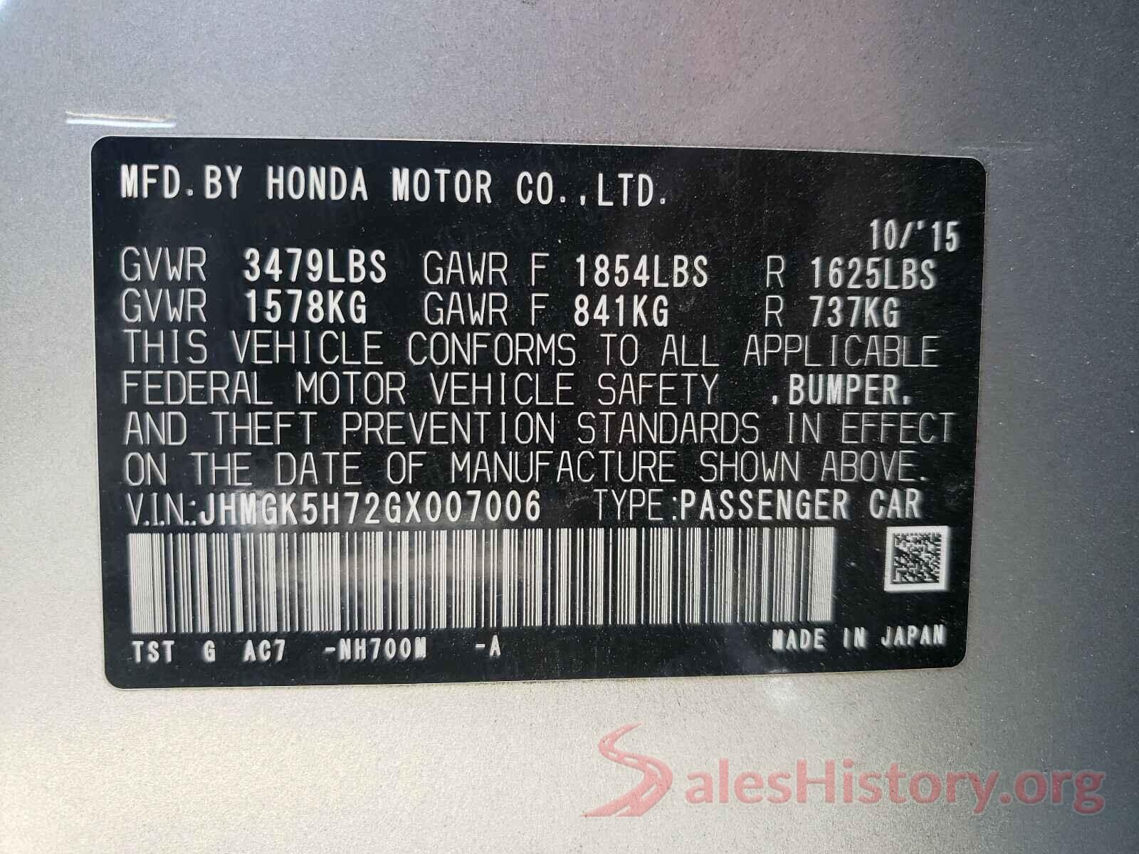 JHMGK5H72GX007006 2016 HONDA FIT