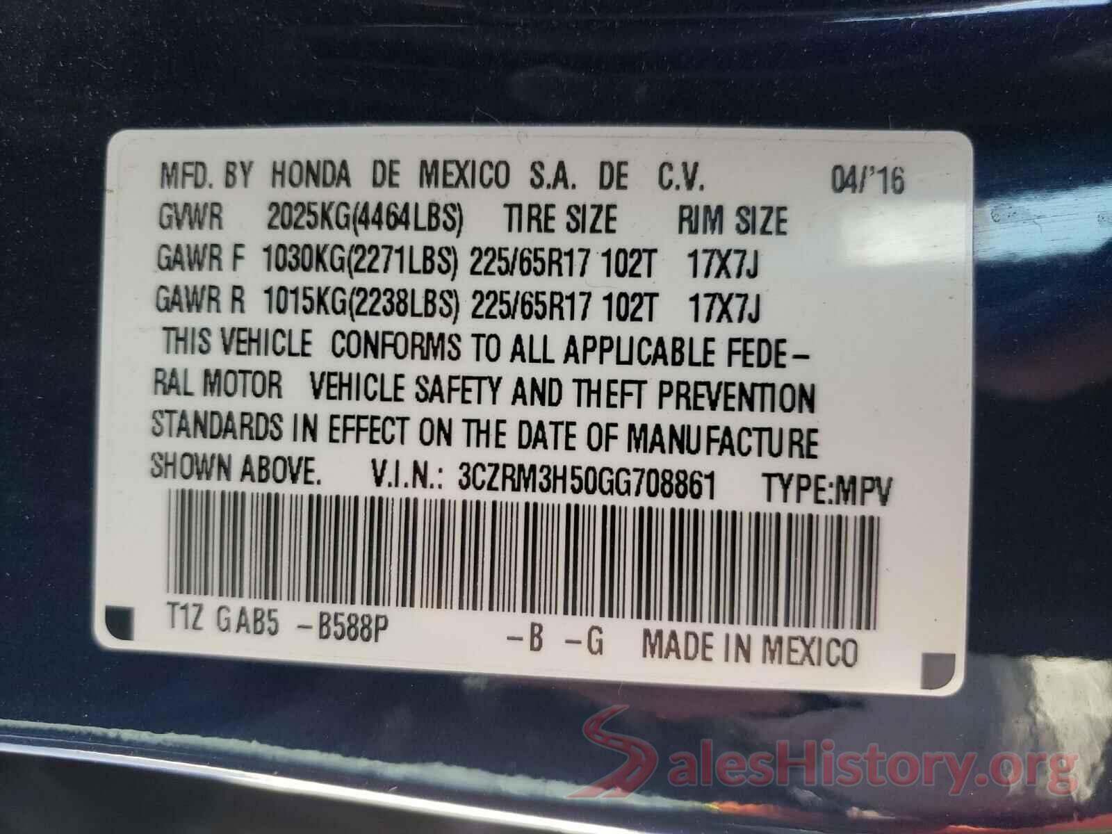 3CZRM3H50GG708861 2016 HONDA CRV