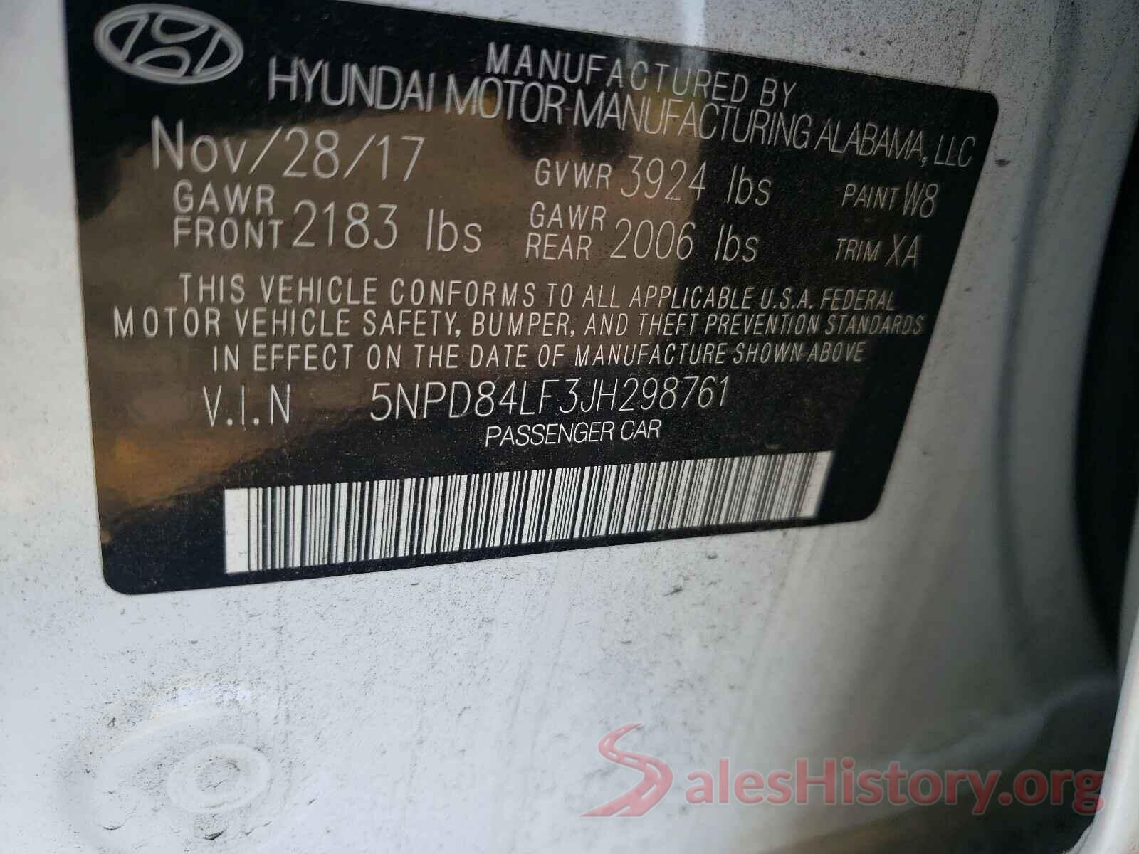 5NPD84LF3JH298761 2018 HYUNDAI ELANTRA