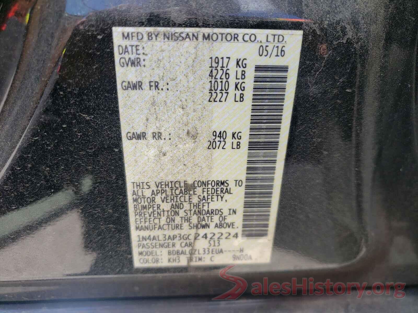 1N4AL3AP3GC242224 2016 NISSAN ALTIMA