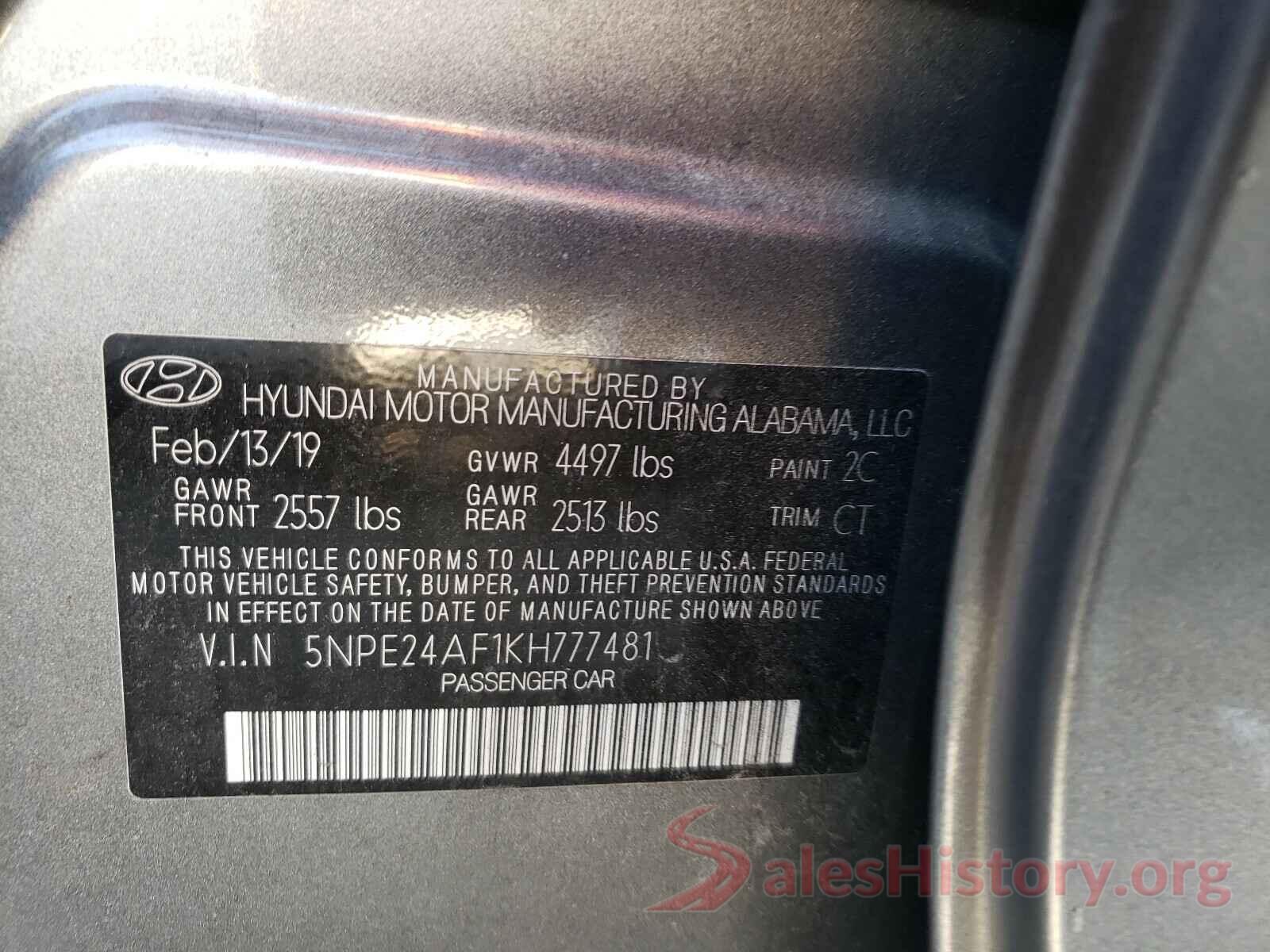 5NPE24AF1KH777481 2019 HYUNDAI SONATA