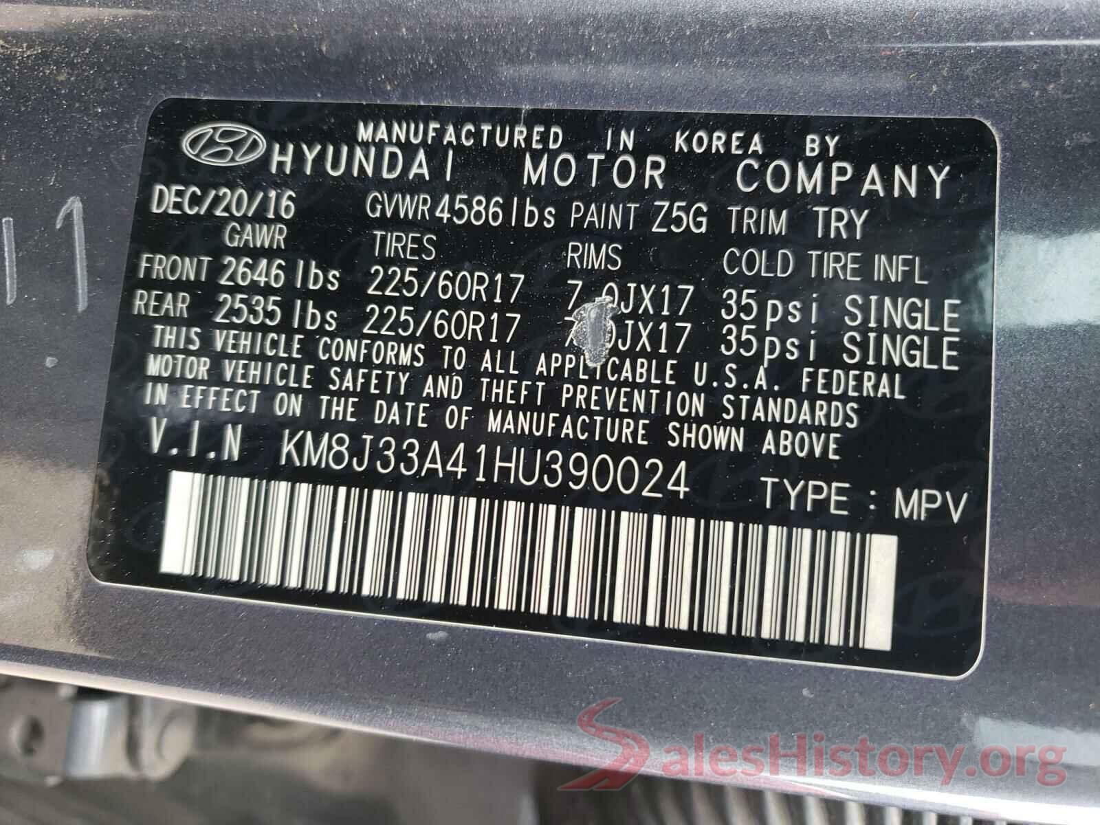 KM8J33A41HU390024 2017 HYUNDAI TUCSON