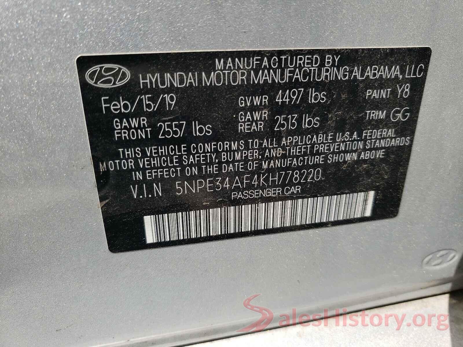 5NPE34AF4KH778220 2019 HYUNDAI SONATA