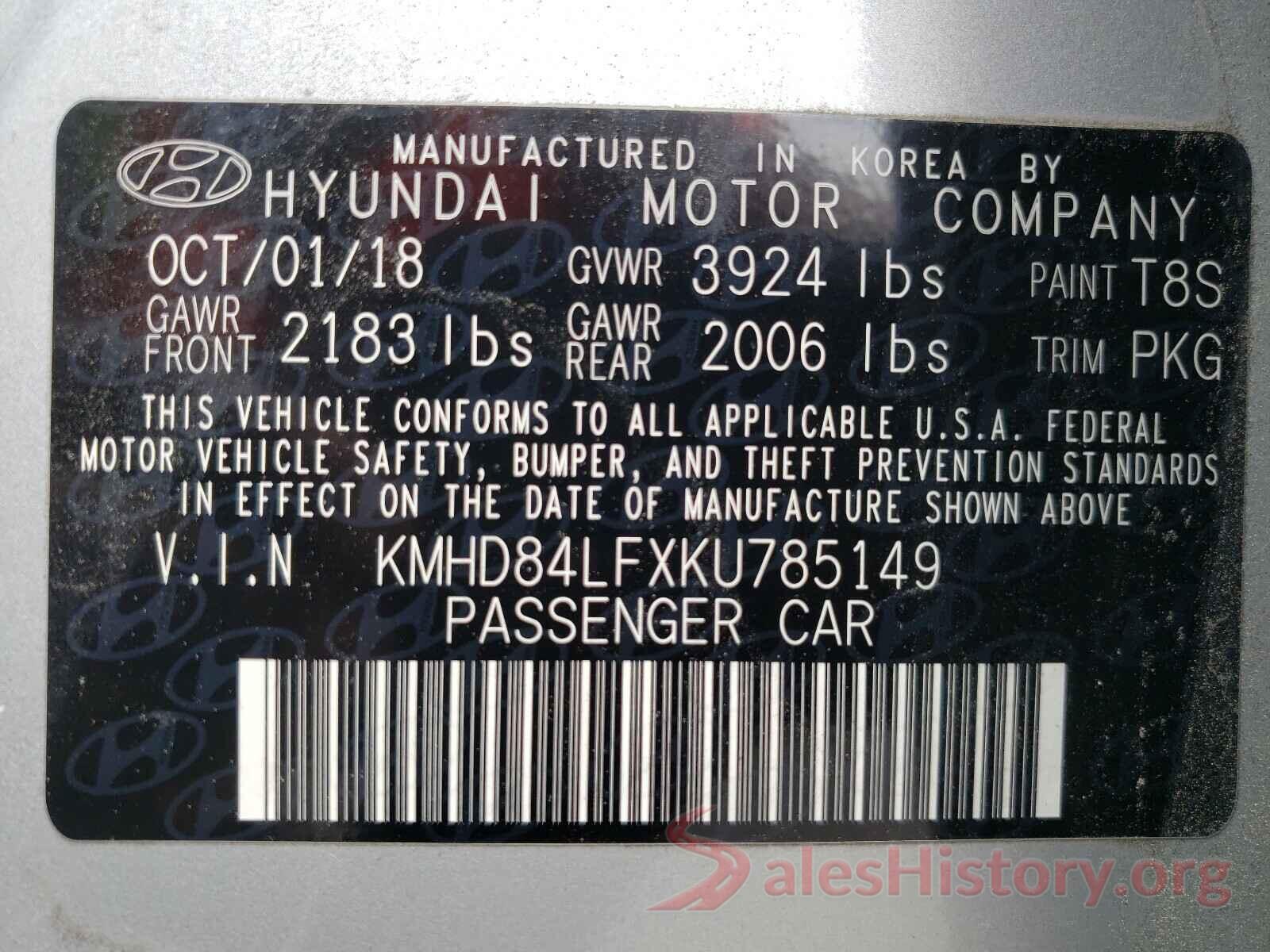 KMHD84LFXKU785149 2019 HYUNDAI ELANTRA