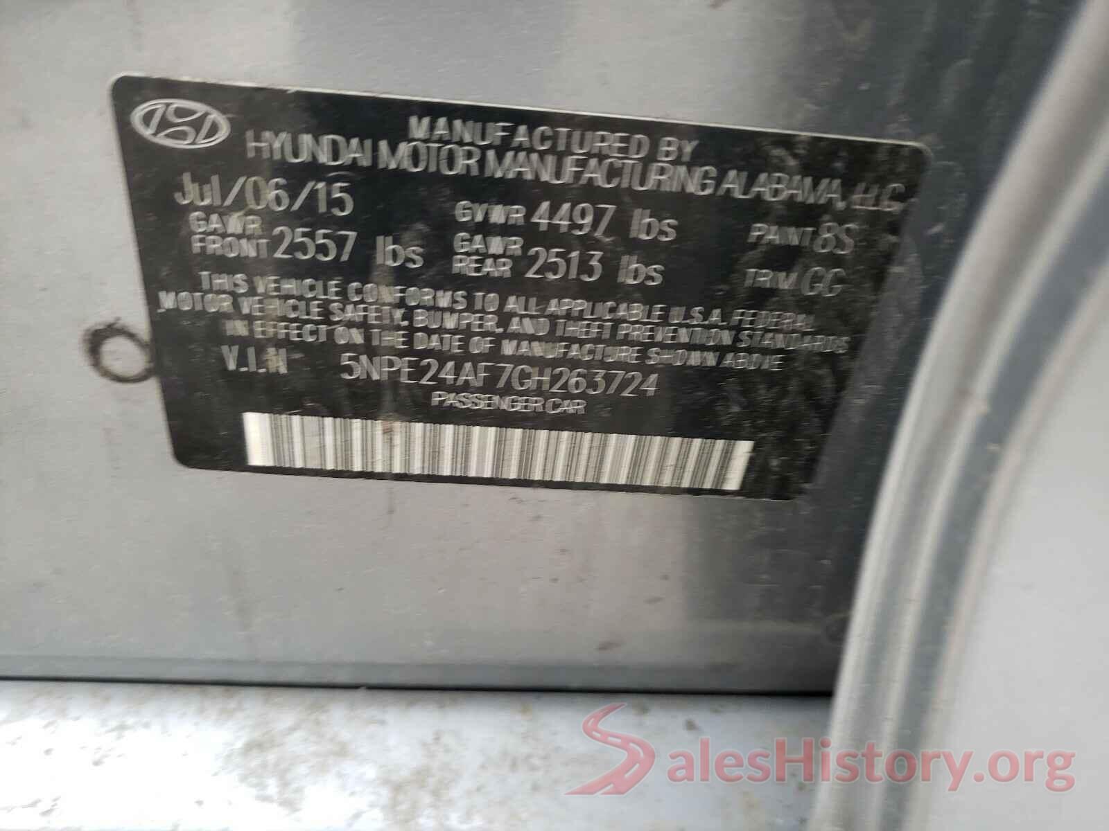 5NPE24AF7GH263724 2016 HYUNDAI SONATA