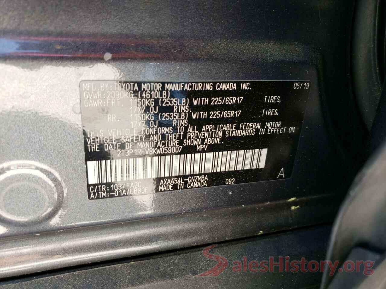 2T3P1RFV8KW059007 2019 TOYOTA RAV4