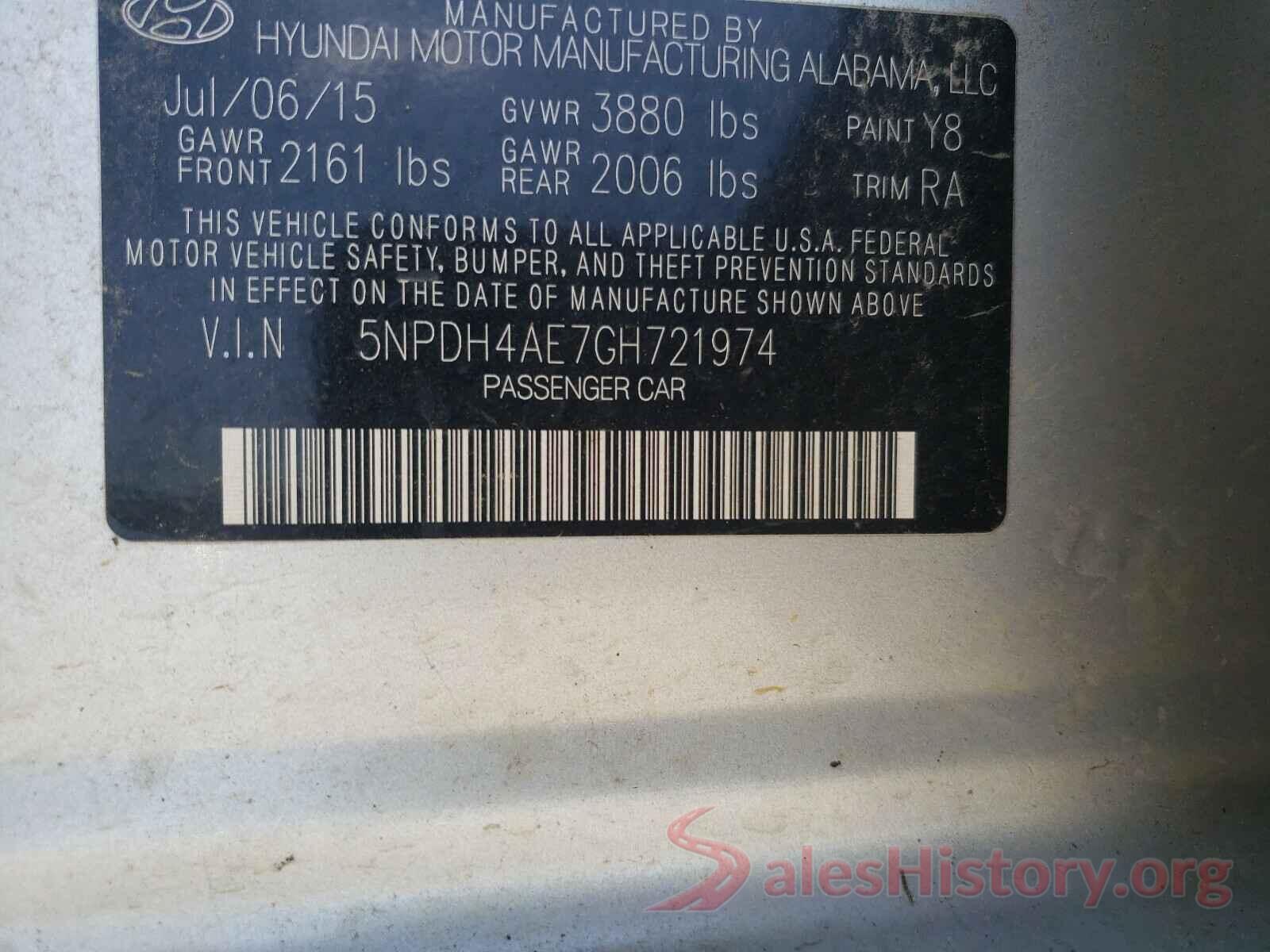 5NPDH4AE7GH721974 2016 HYUNDAI ELANTRA