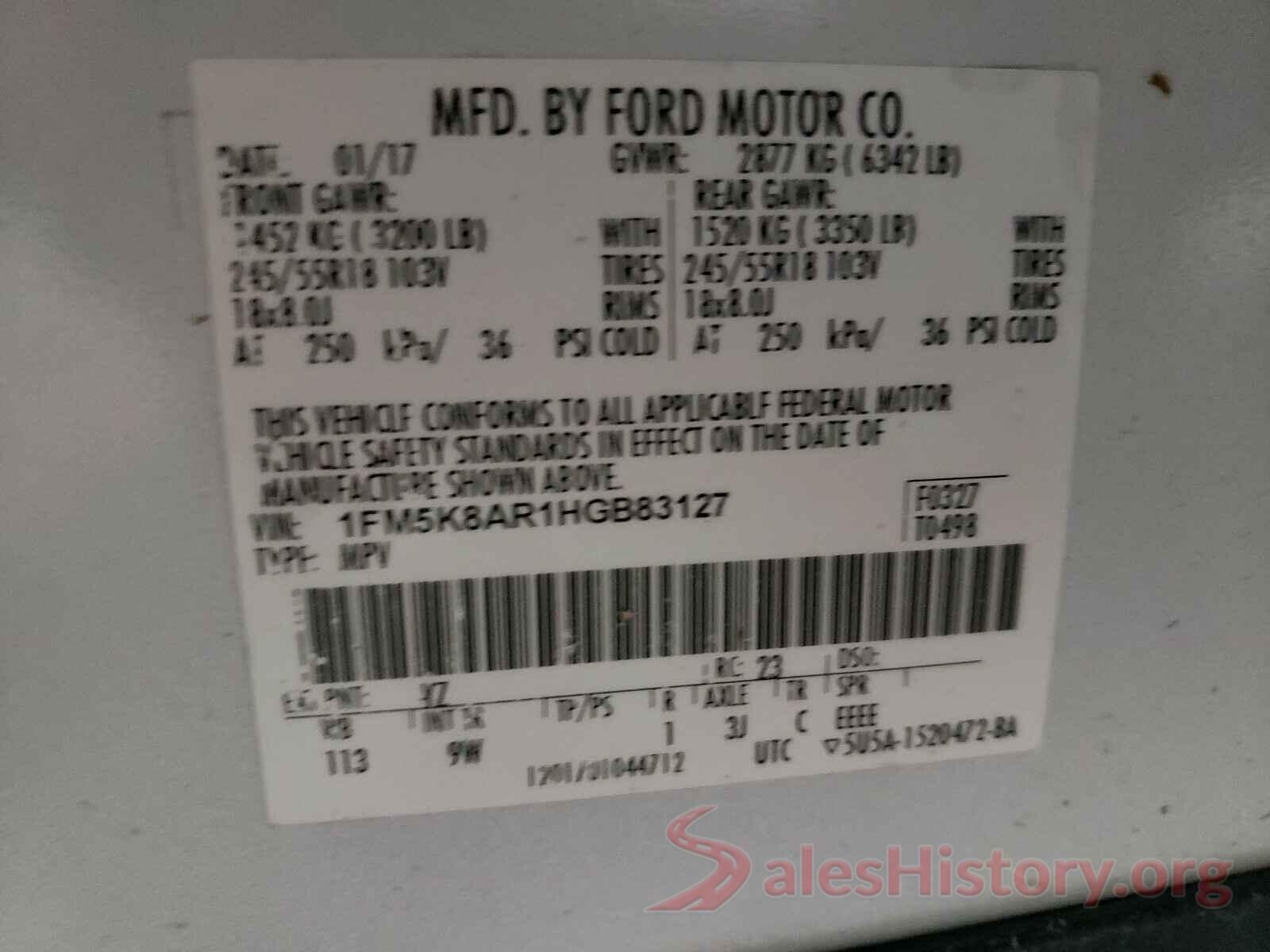 1FM5K8AR1HGB83127 2017 FORD EXPLORER