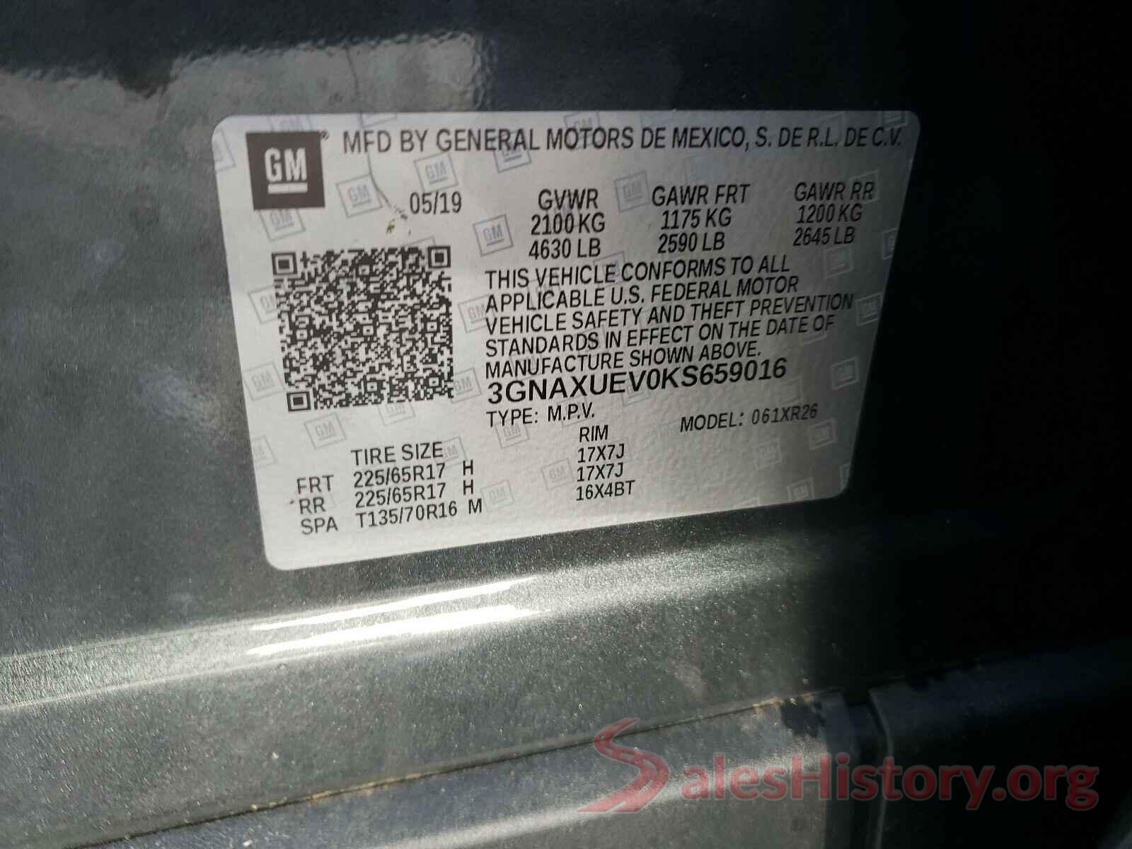 3GNAXUEV0KS659016 2019 CHEVROLET EQUINOX