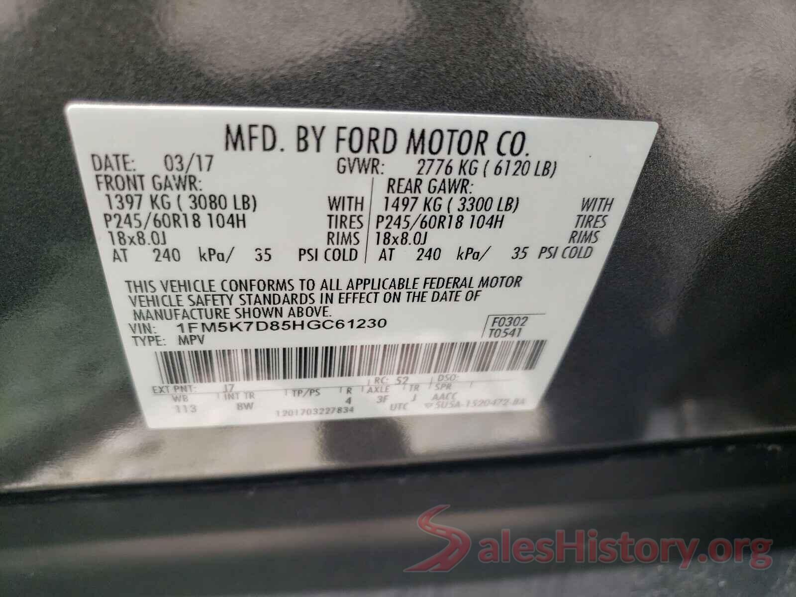 1FM5K7D85HGC61230 2017 FORD EXPLORER