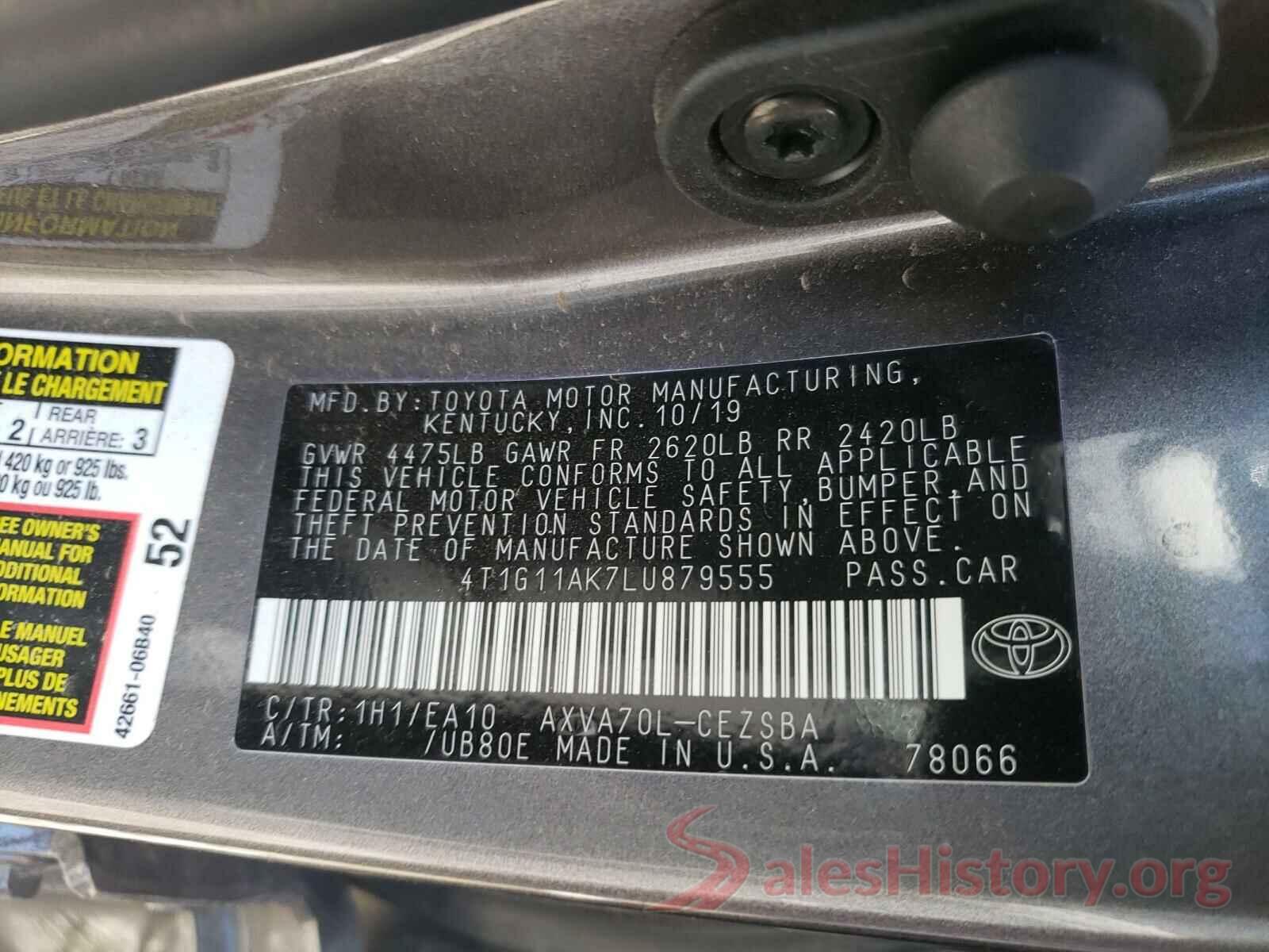 4T1G11AK7LU879555 2020 TOYOTA CAMRY