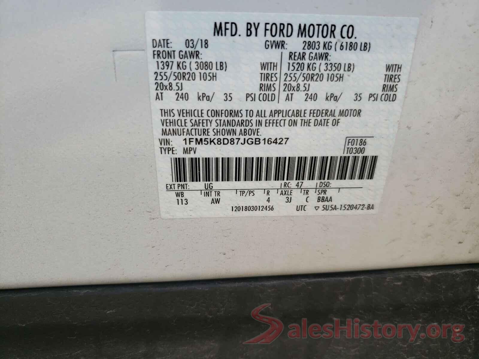 1FM5K8D87JGB16427 2018 FORD EXPLORER