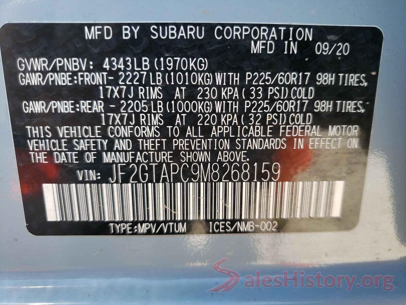 JF2GTAPC9M8268159 2021 SUBARU CROSSTREK