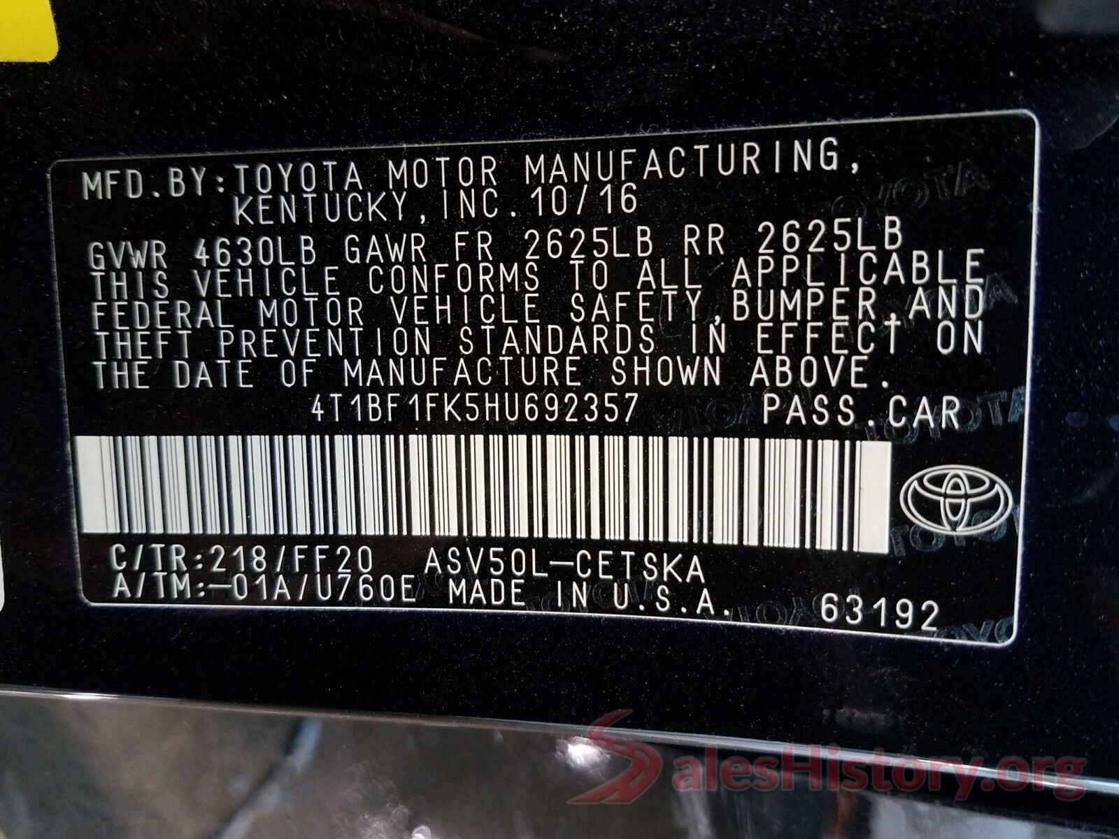 4T1BF1FK5HU692357 2017 TOYOTA CAMRY