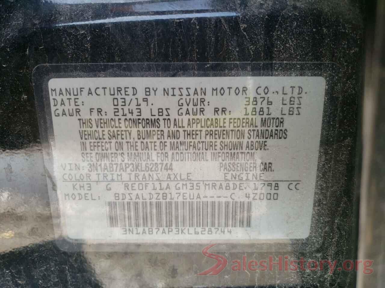 3N1AB7AP3KL628744 2019 NISSAN SENTRA