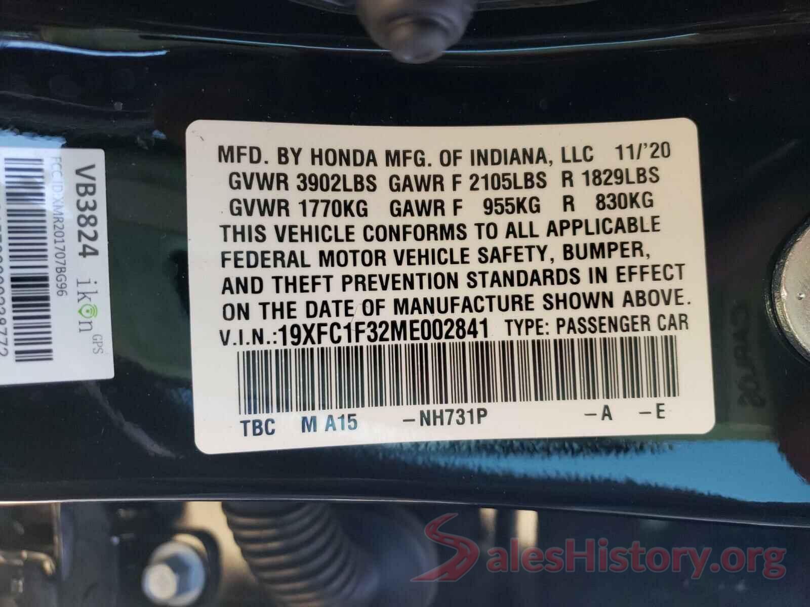 19XFC1F32ME002841 2021 HONDA CIVIC