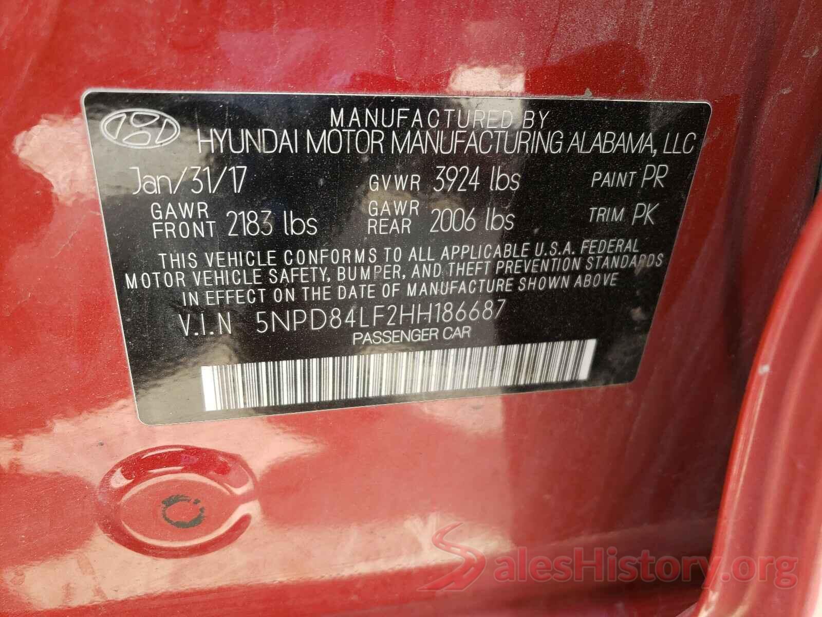 5NPD84LF2HH186687 2017 HYUNDAI ELANTRA