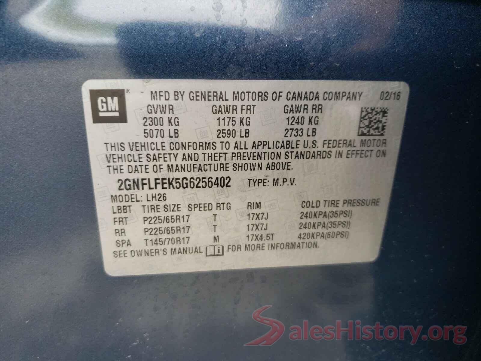 2GNFLFEK5G6256402 2016 CHEVROLET EQUINOX