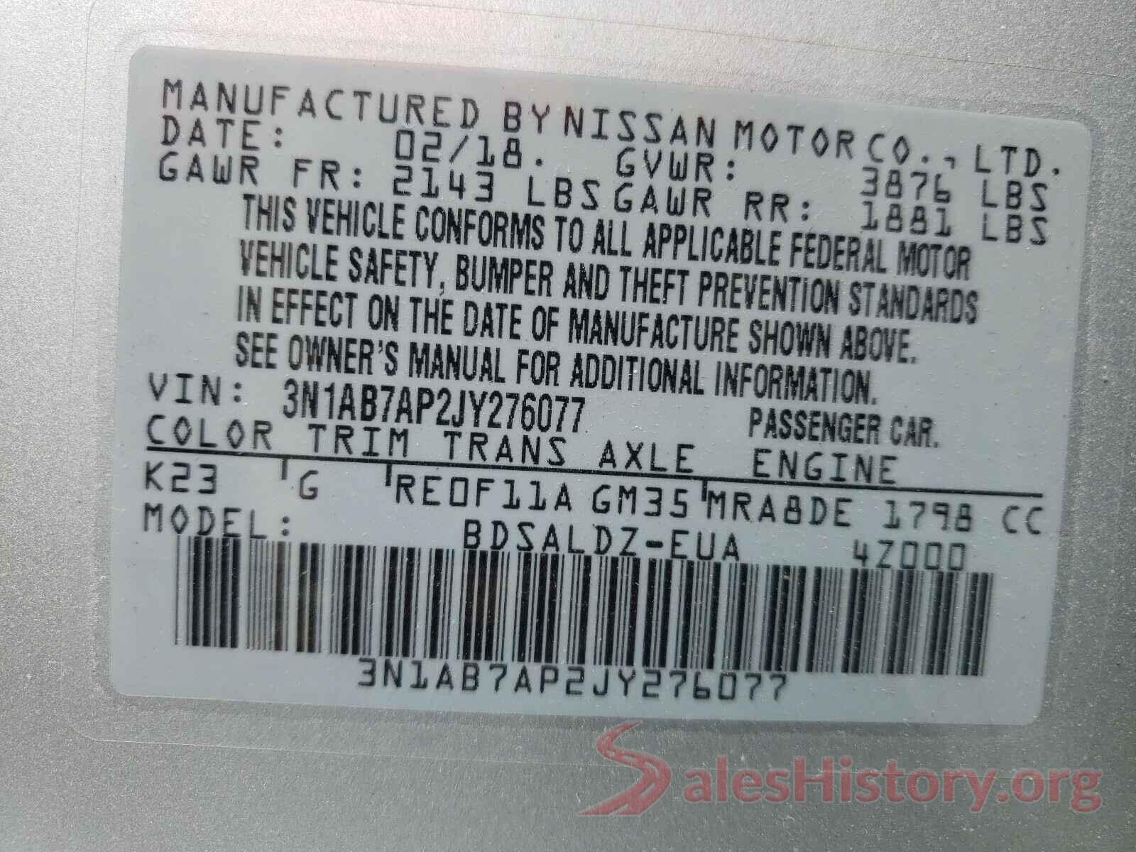 3N1AB7AP2JY276077 2018 NISSAN SENTRA