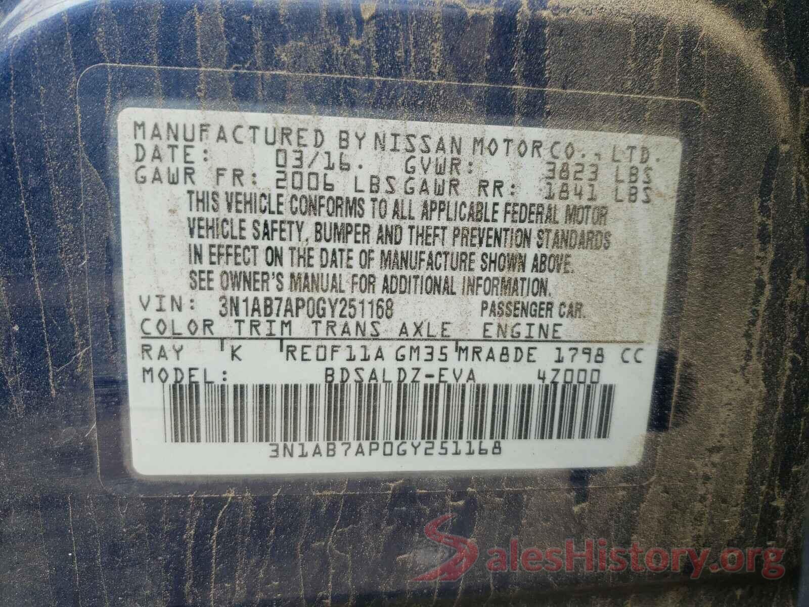 3N1AB7AP0GY251168 2016 NISSAN SENTRA