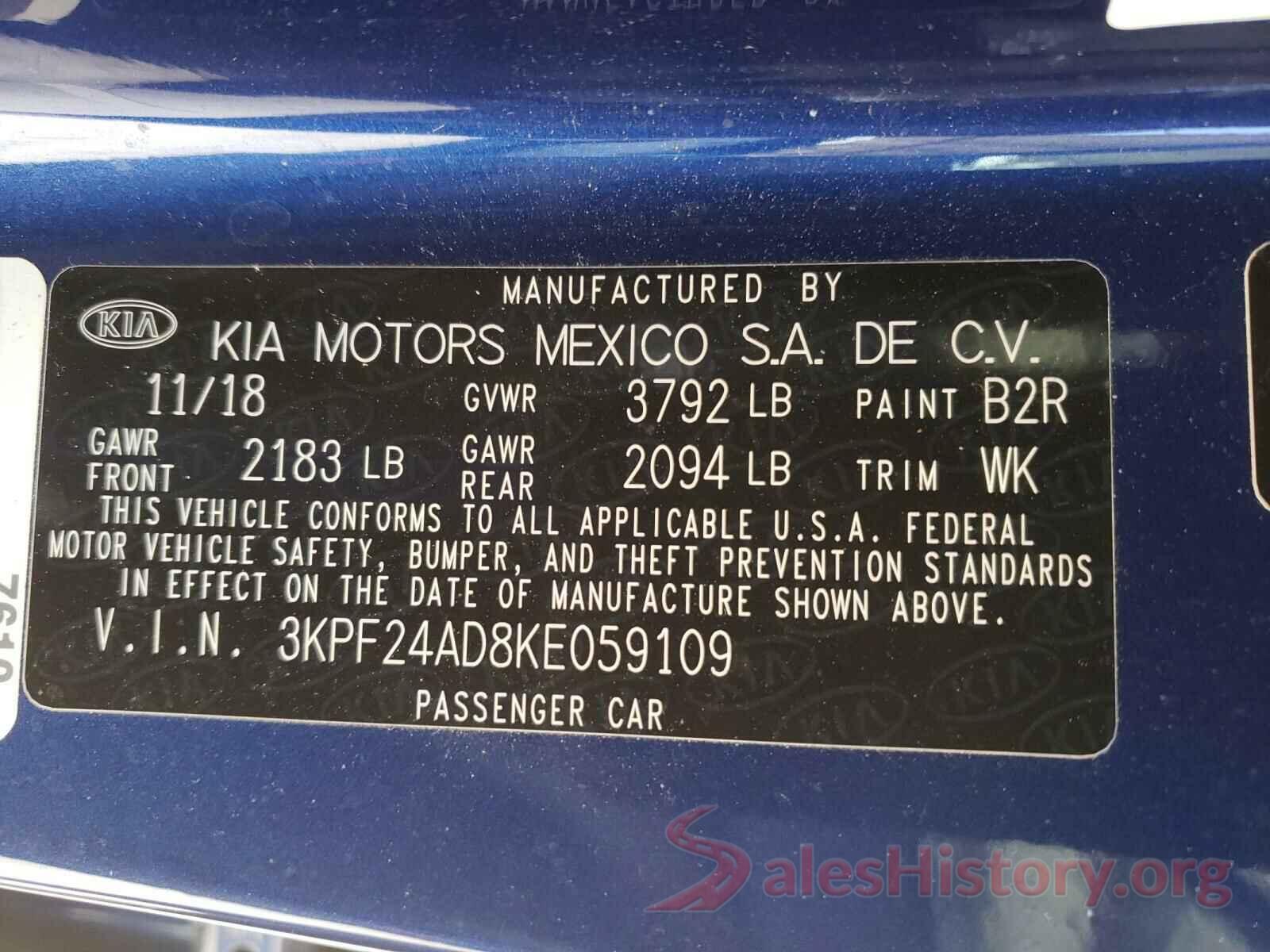 3KPF24AD8KE059109 2019 KIA FORTE