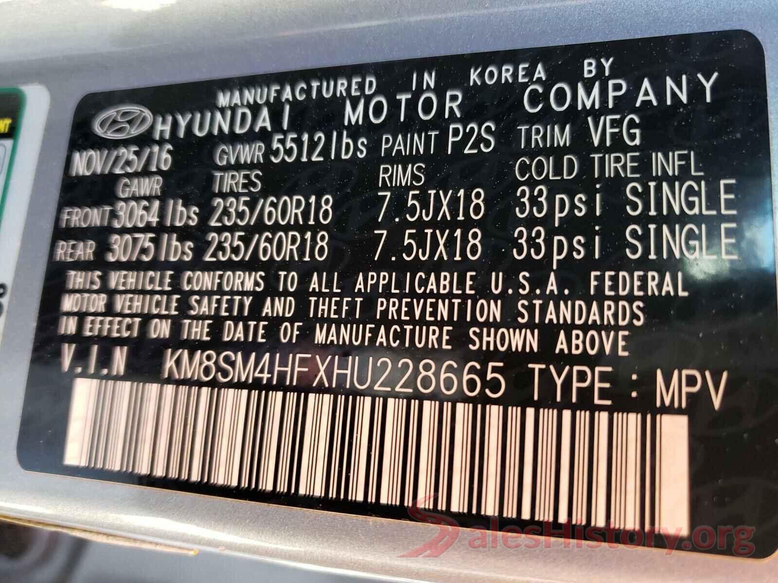 KM8SM4HFXHU228665 2017 HYUNDAI SANTA FE