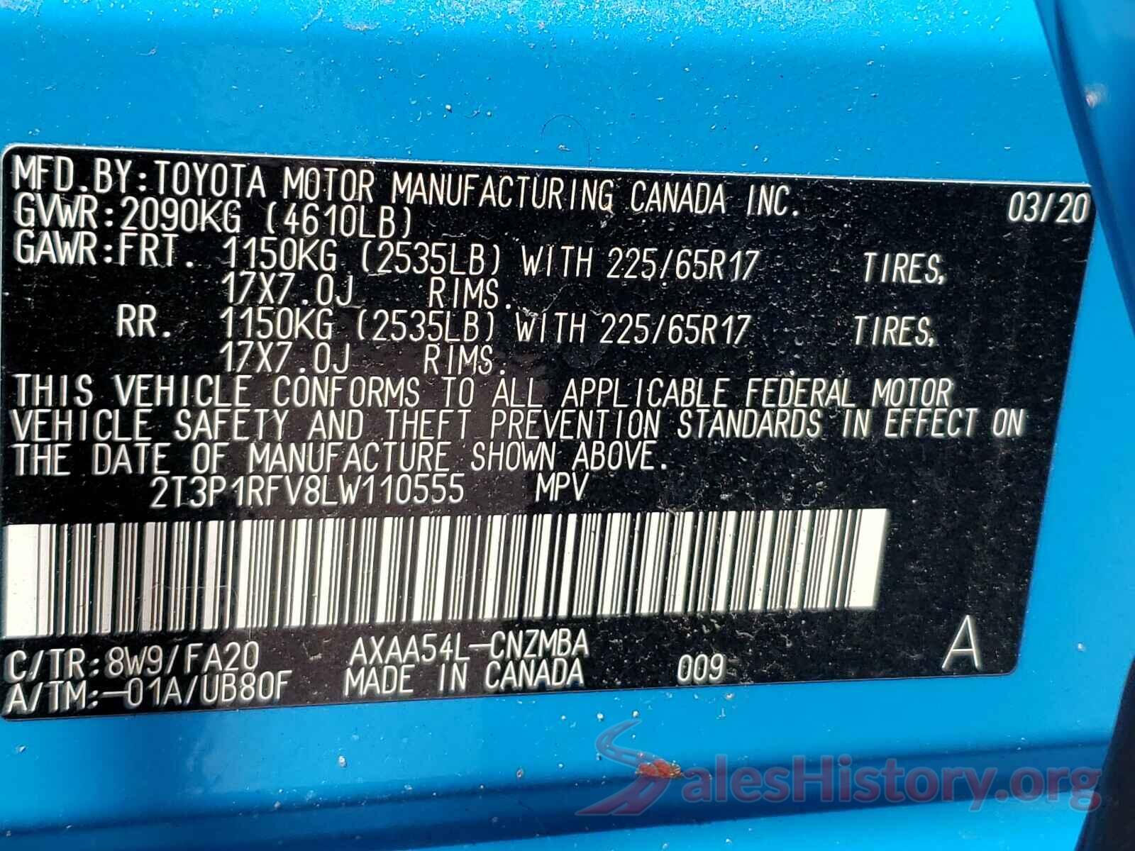 2T3P1RFV8LW110555 2020 TOYOTA RAV4