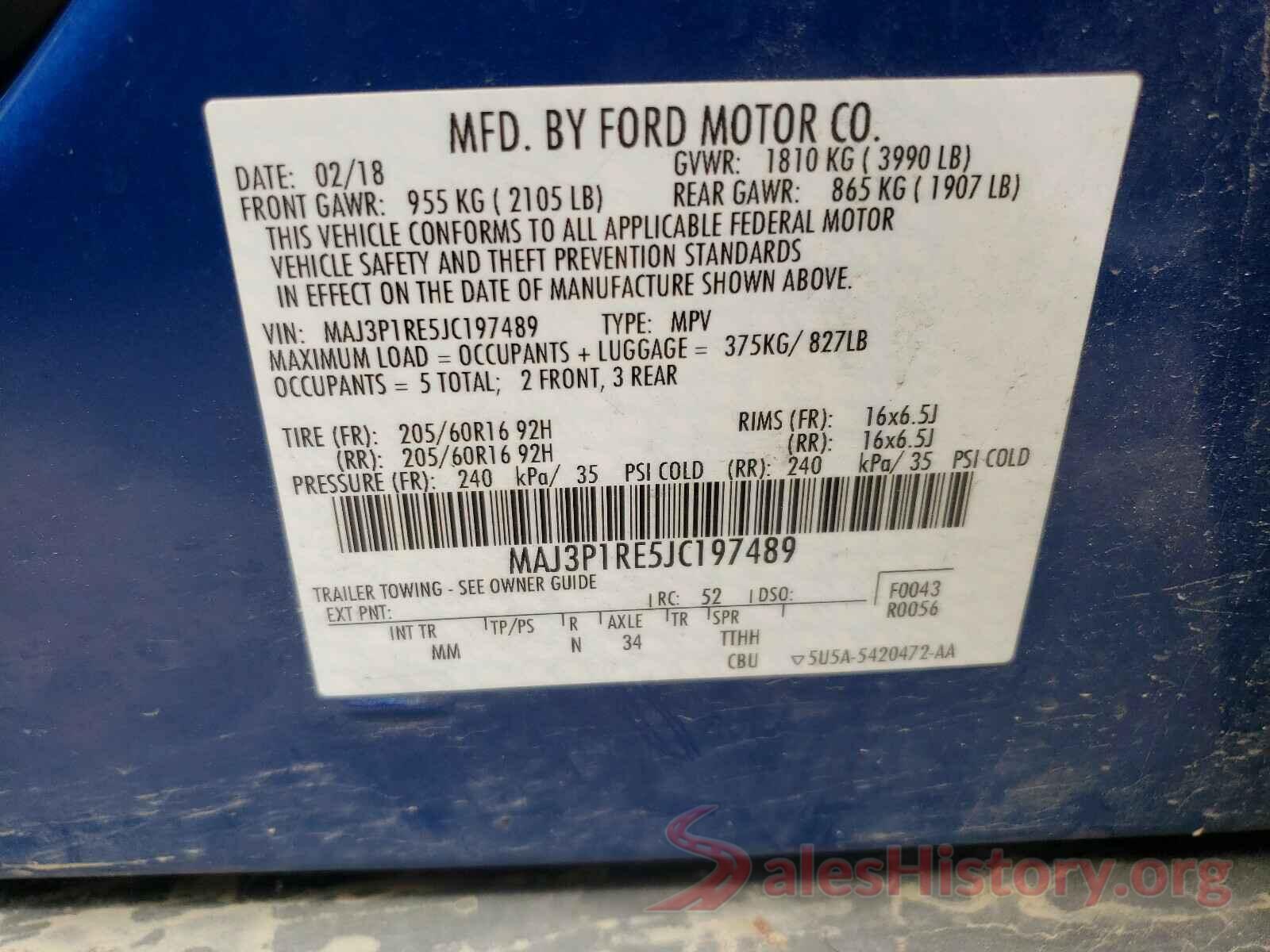 MAJ3P1RE5JC197489 2018 FORD ALL OTHER