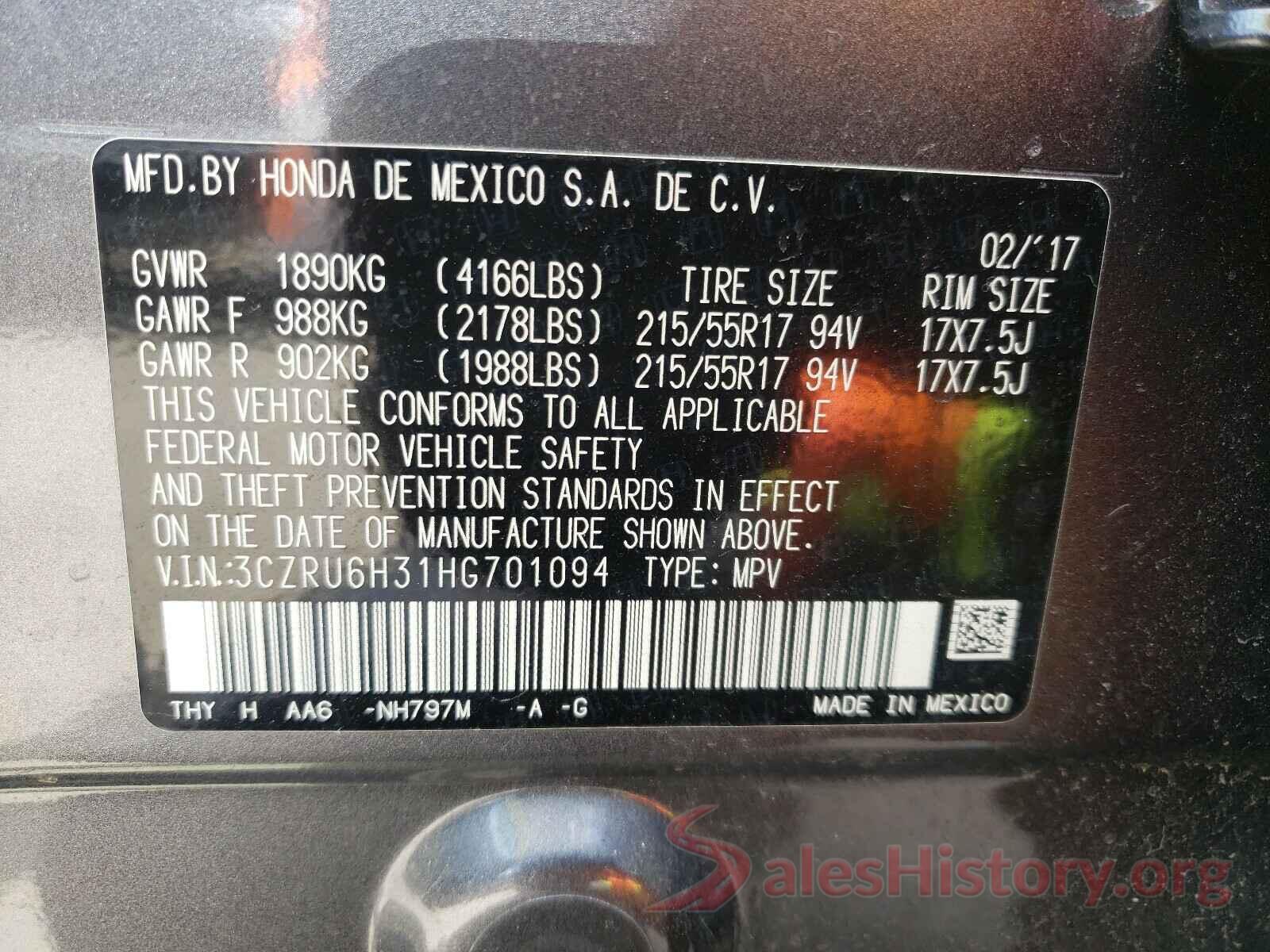 3CZRU6H31HG701094 2017 HONDA HR-V