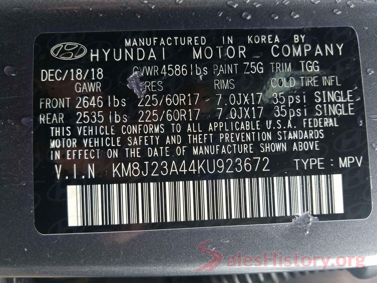 KM8J23A44KU923672 2019 HYUNDAI TUCSON