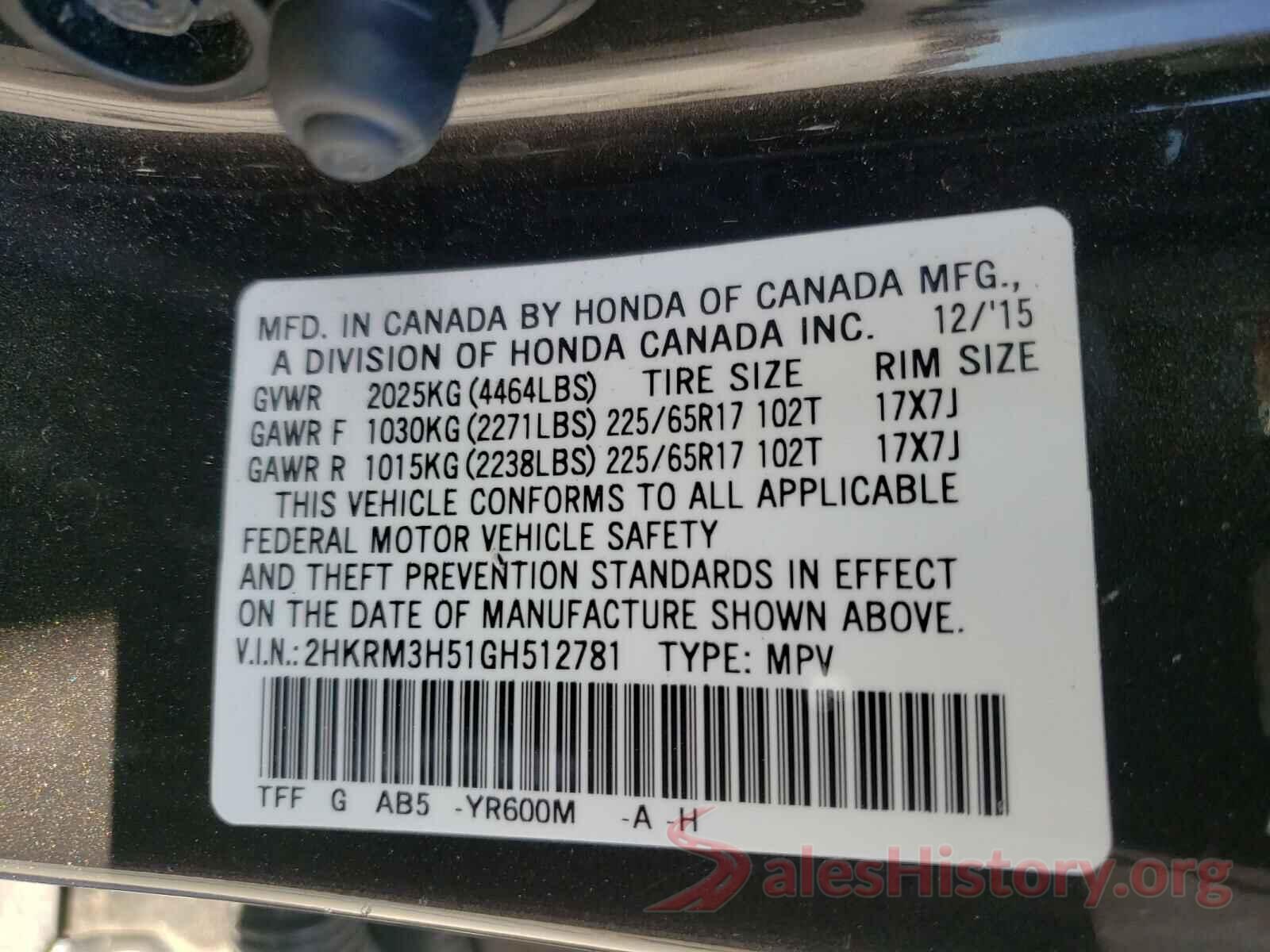 2HKRM3H51GH512781 2016 HONDA CRV