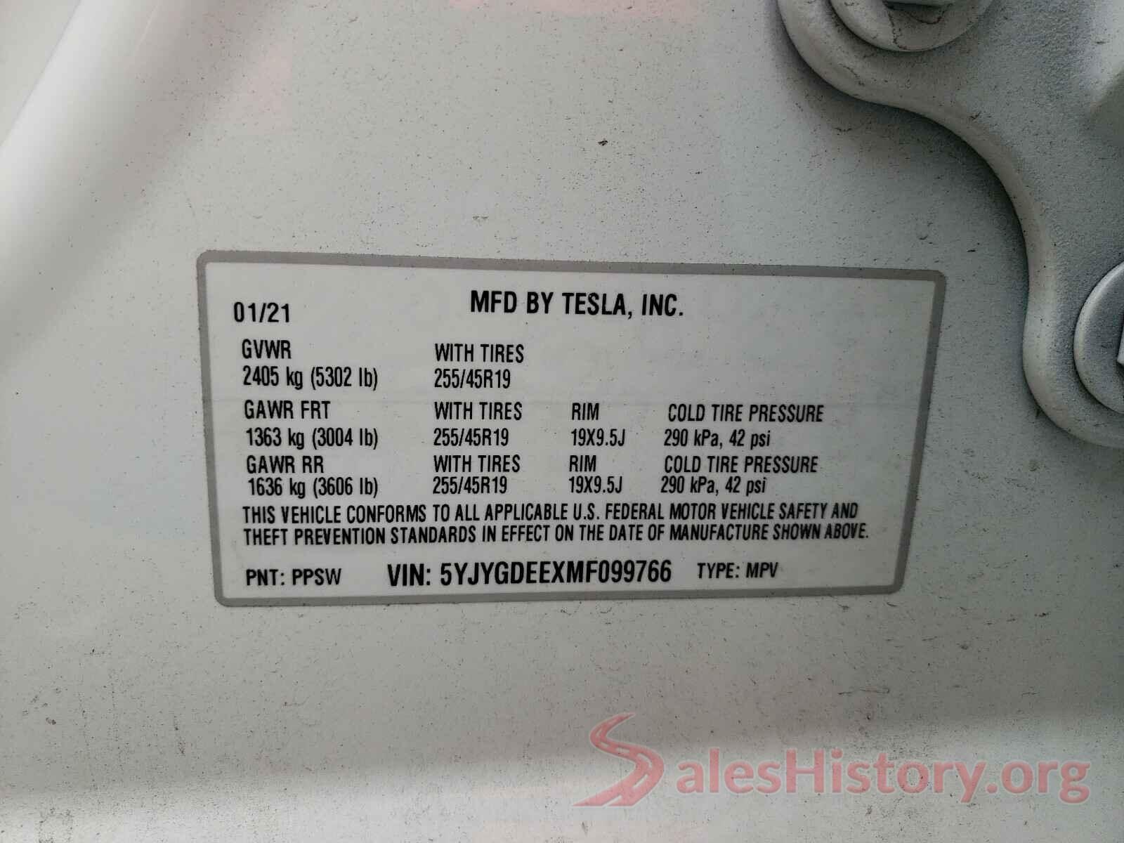 5YJYGDEEXMF099766 2021 TESLA MODEL Y