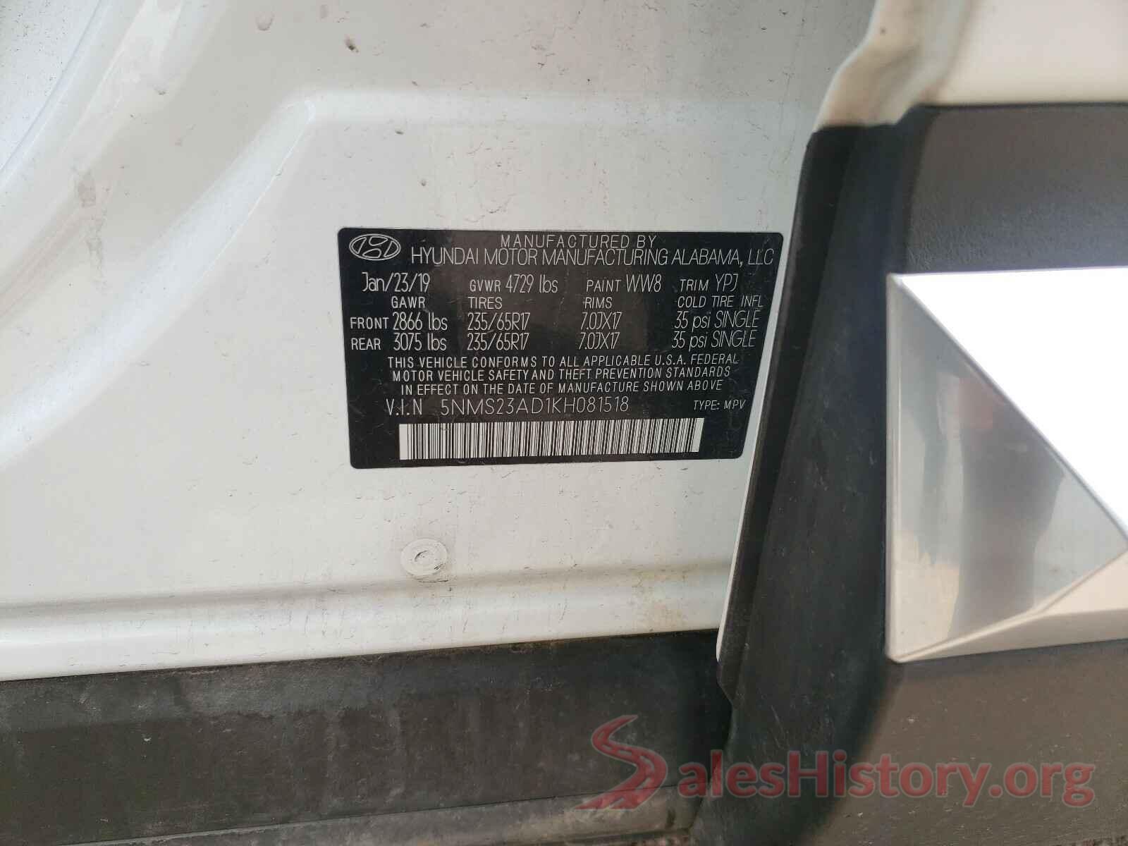 5NMS23AD1KH081518 2019 HYUNDAI SANTA FE