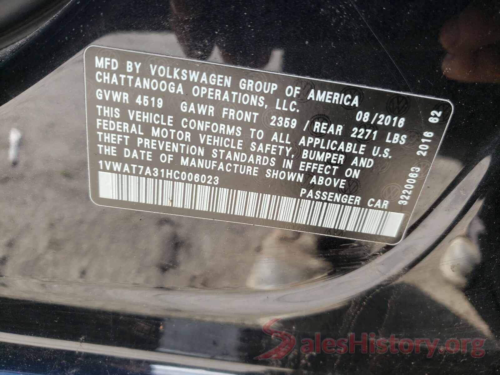 1VWAT7A31HC006023 2017 VOLKSWAGEN PASSAT