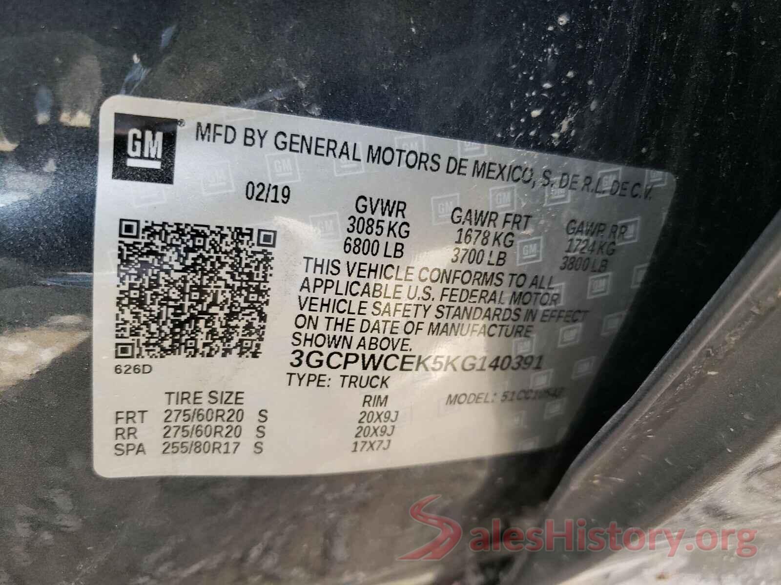 3GCPWCEK5KG140391 2019 CHEVROLET SILVERADO