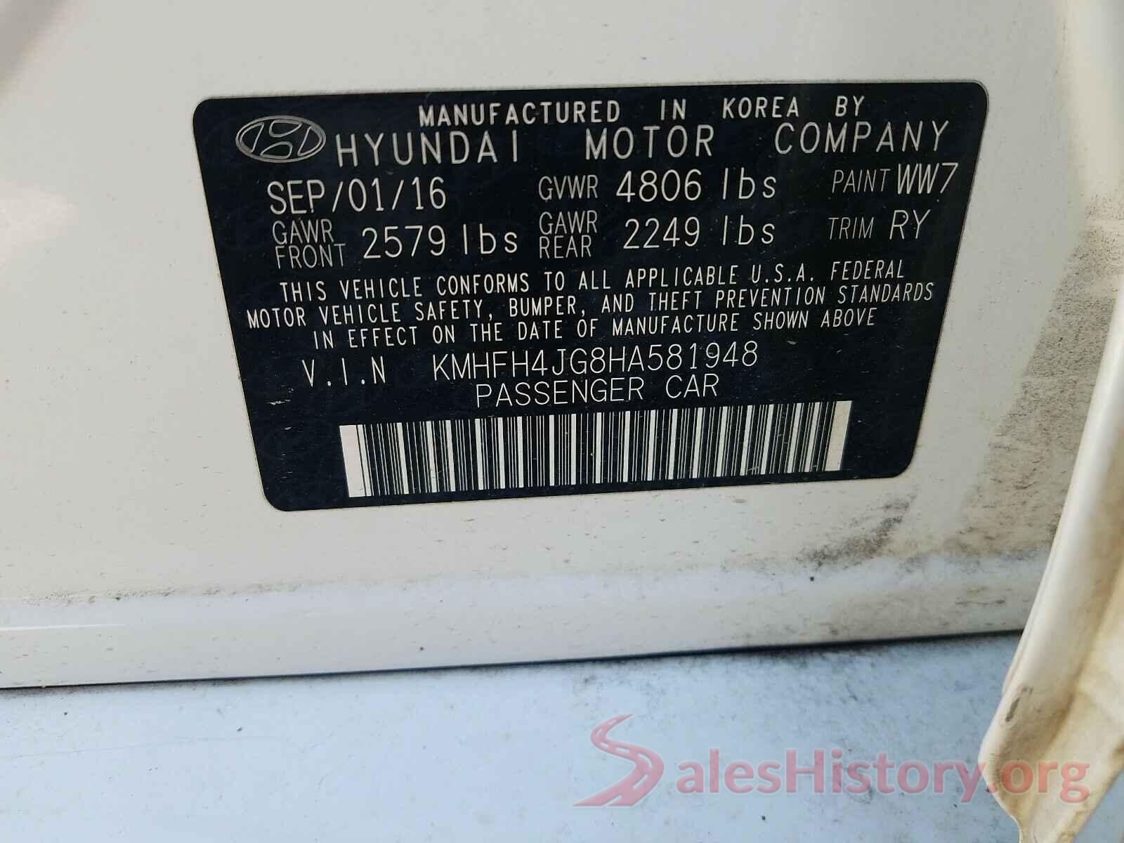 KMHFH4JG8HA581948 2017 HYUNDAI AZERA