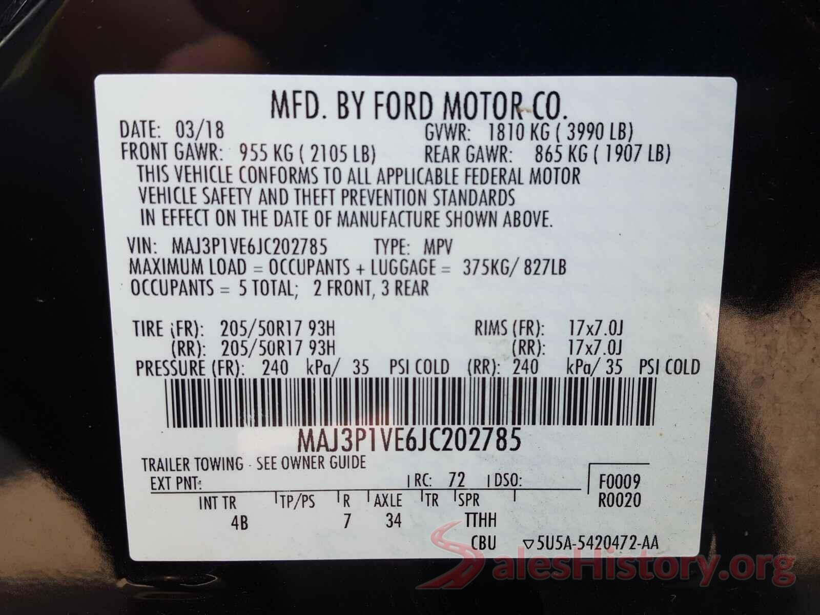 MAJ3P1VE6JC202785 2018 FORD ALL OTHER