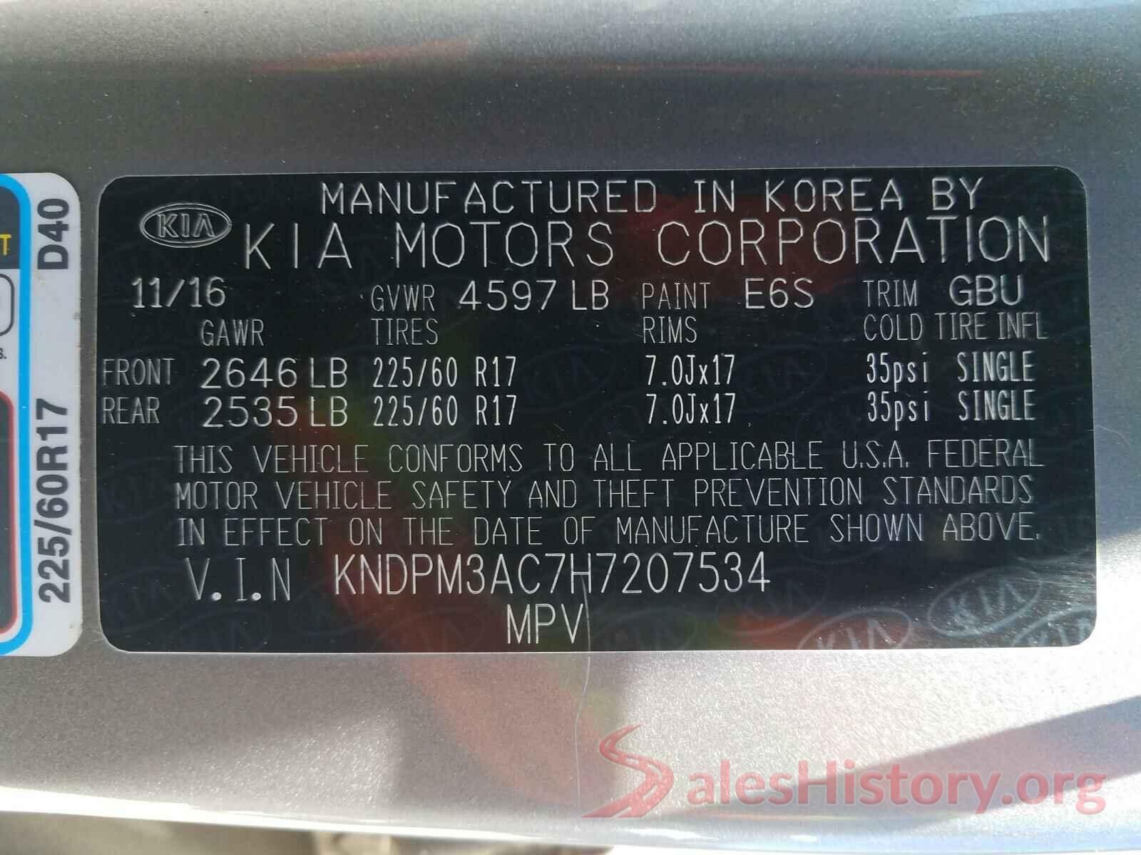 KNDPM3AC7H7207534 2017 KIA SPORTAGE