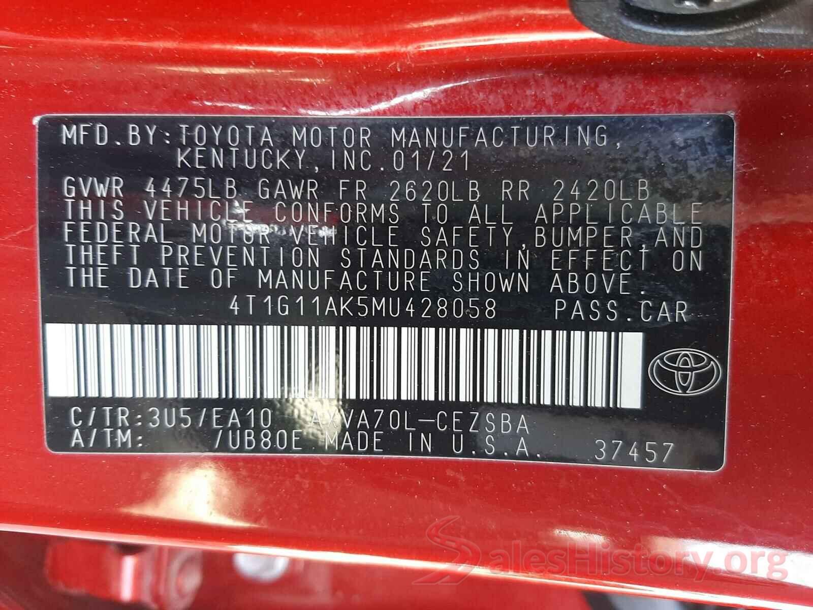 4T1G11AK5MU428058 2021 TOYOTA CAMRY