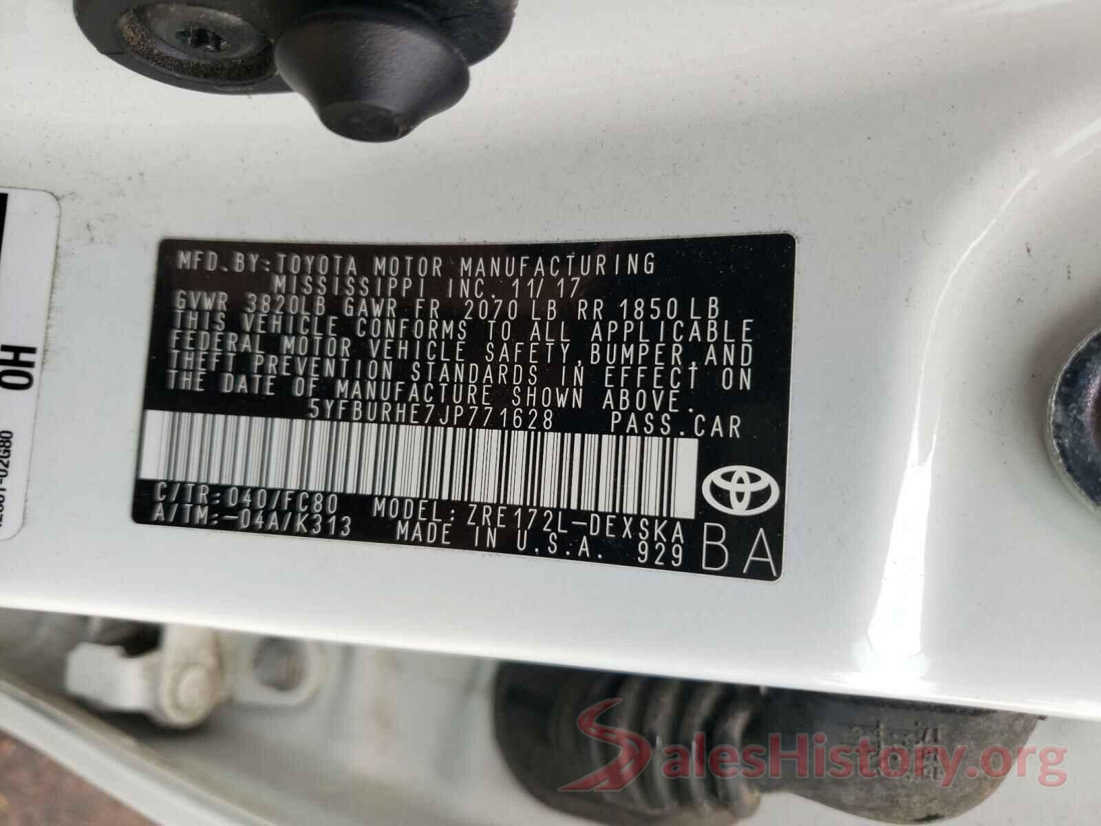 5YFBURHE7JP771628 2018 TOYOTA COROLLA