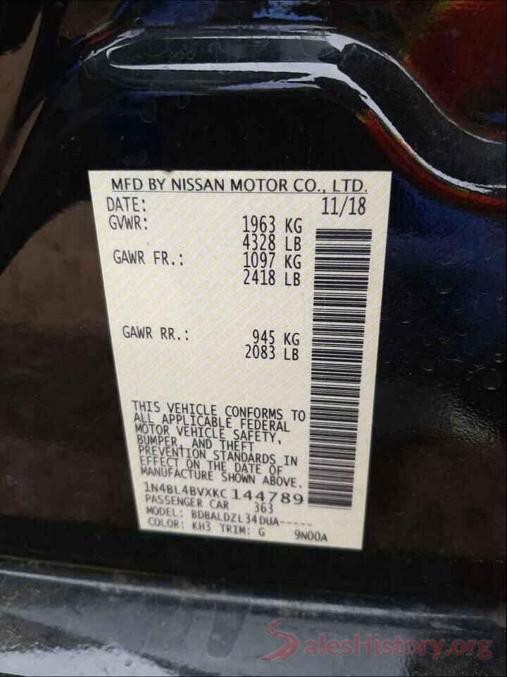 1N4BL4BVXKC144789 2019 NISSAN ALTIMA