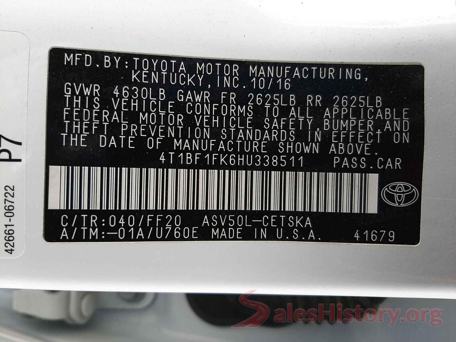 4T1BF1FK6HU338511 2017 TOYOTA CAMRY