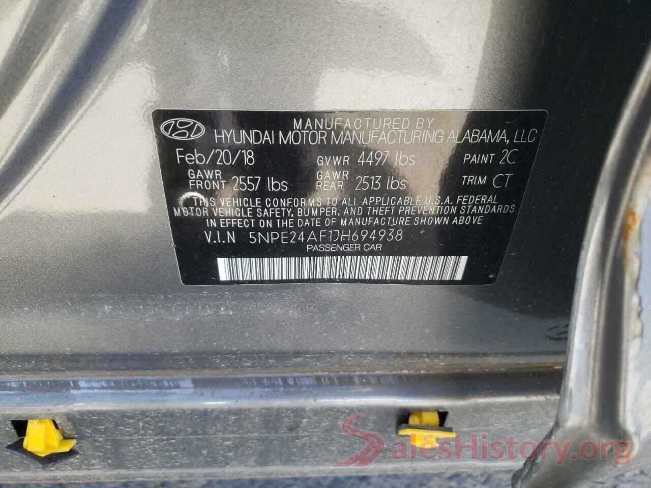 5NPE24AF1JH694938 2018 HYUNDAI SONATA