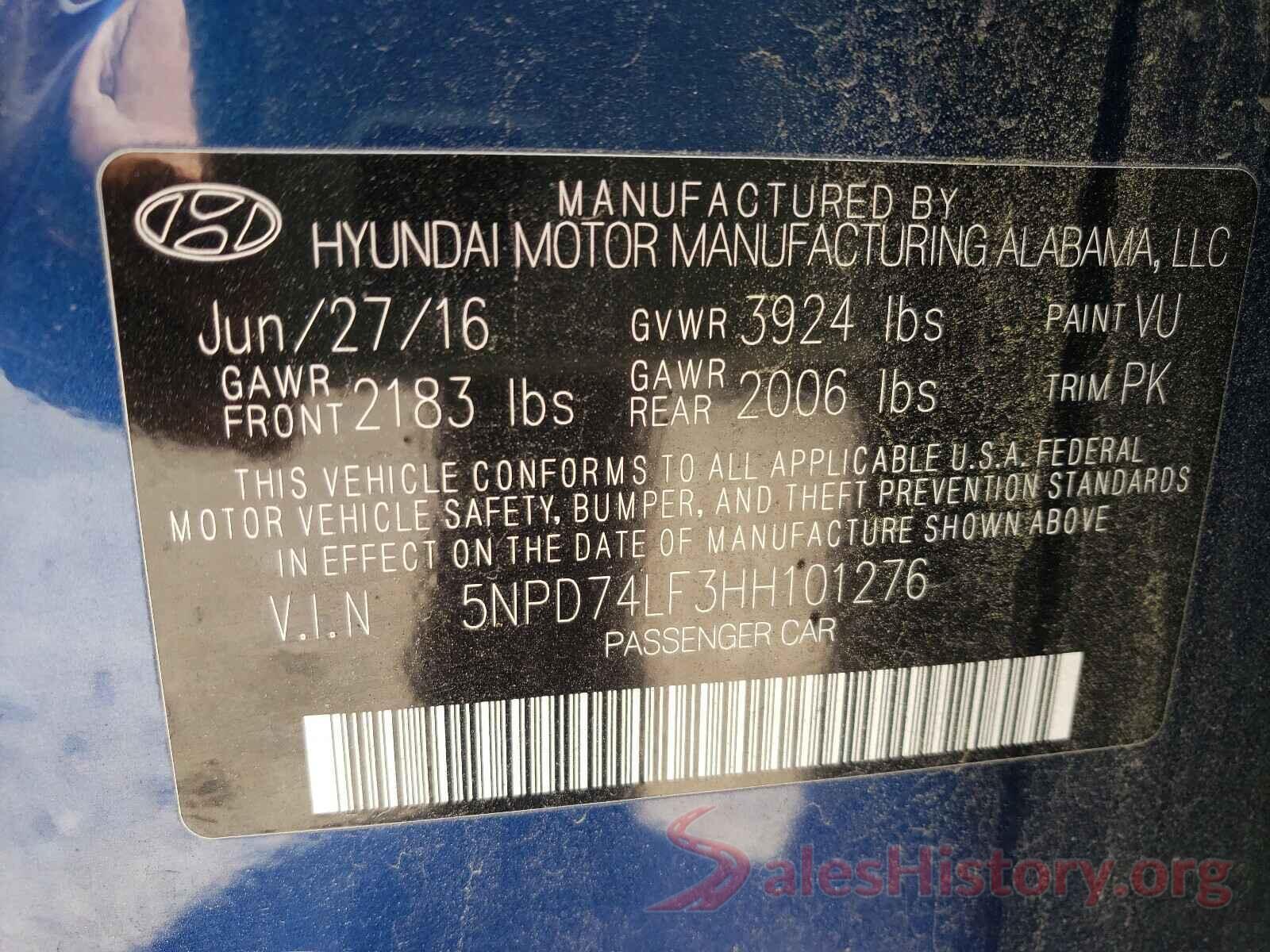 5NPD74LF3HH101276 2017 HYUNDAI ELANTRA